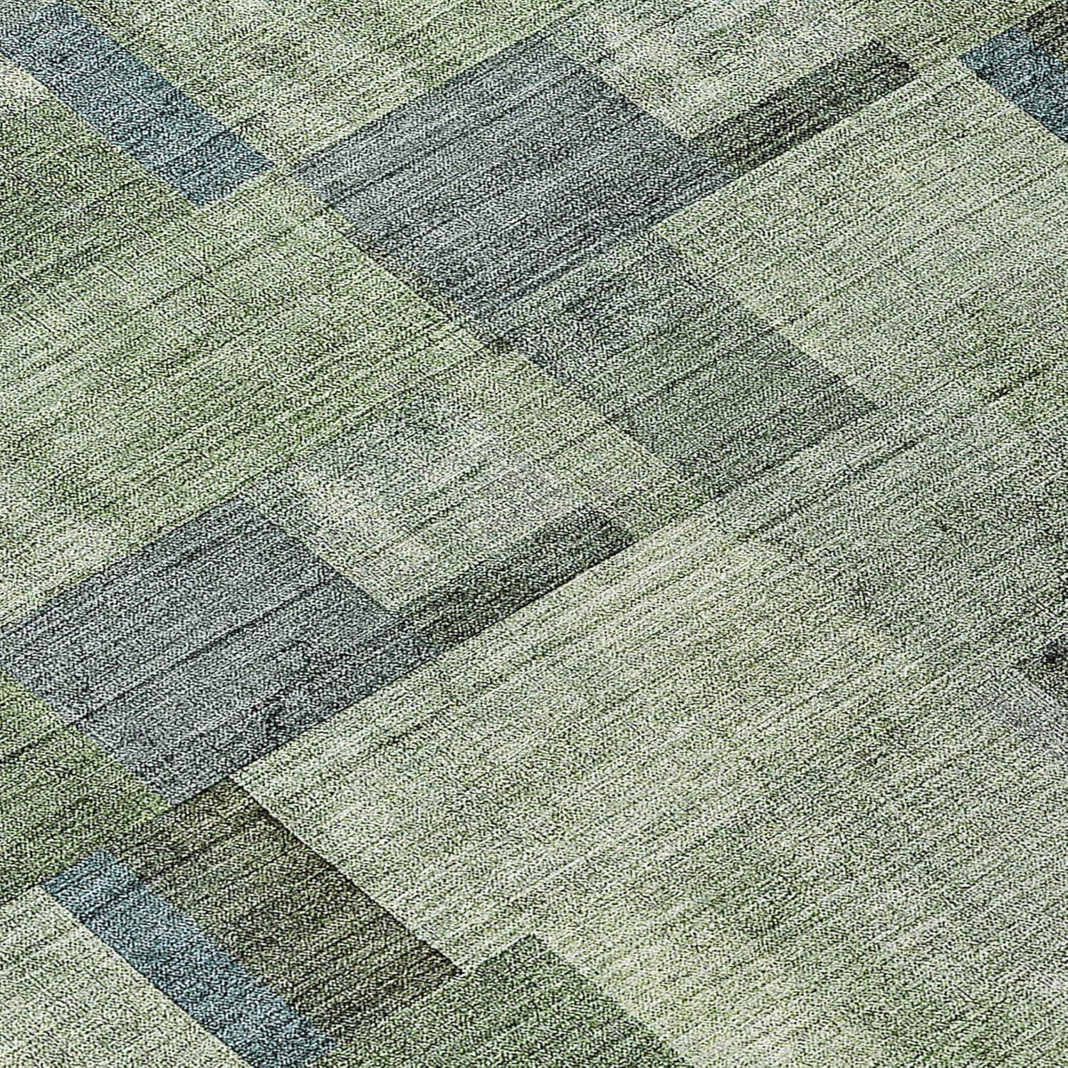 Green and Gray Synthetic Flat Woven Washable Area Rug