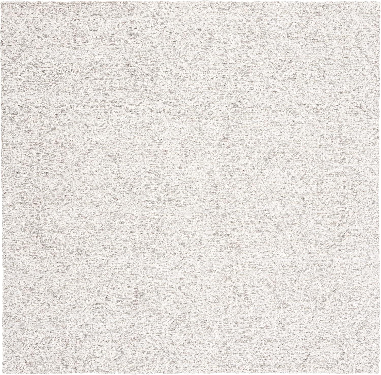 Ivory Floral Elegance 8' Square Hand-Tufted Wool Rug