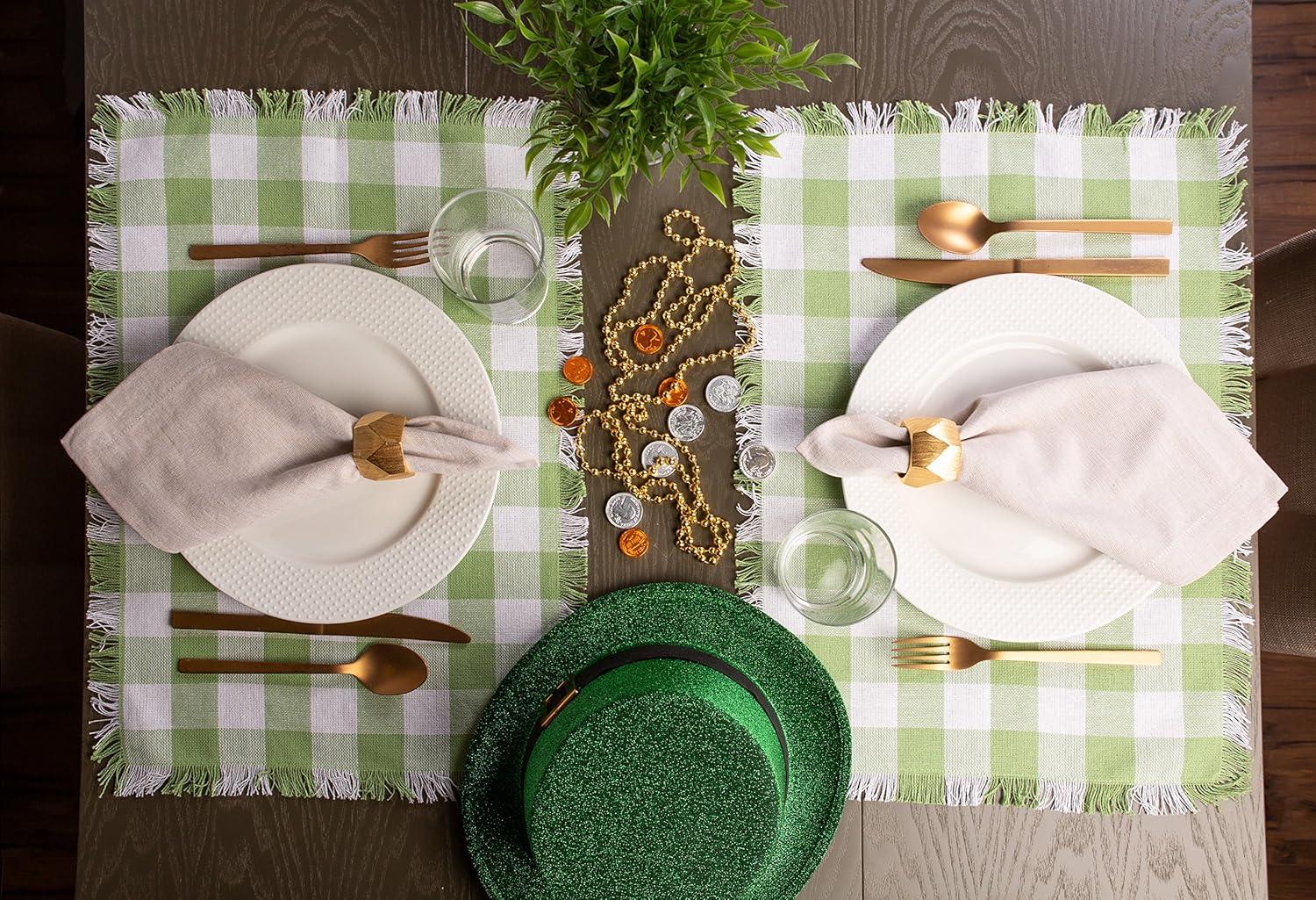 Design Imports Bark Brown Heavyweight Check Fringed Placemat Set/6