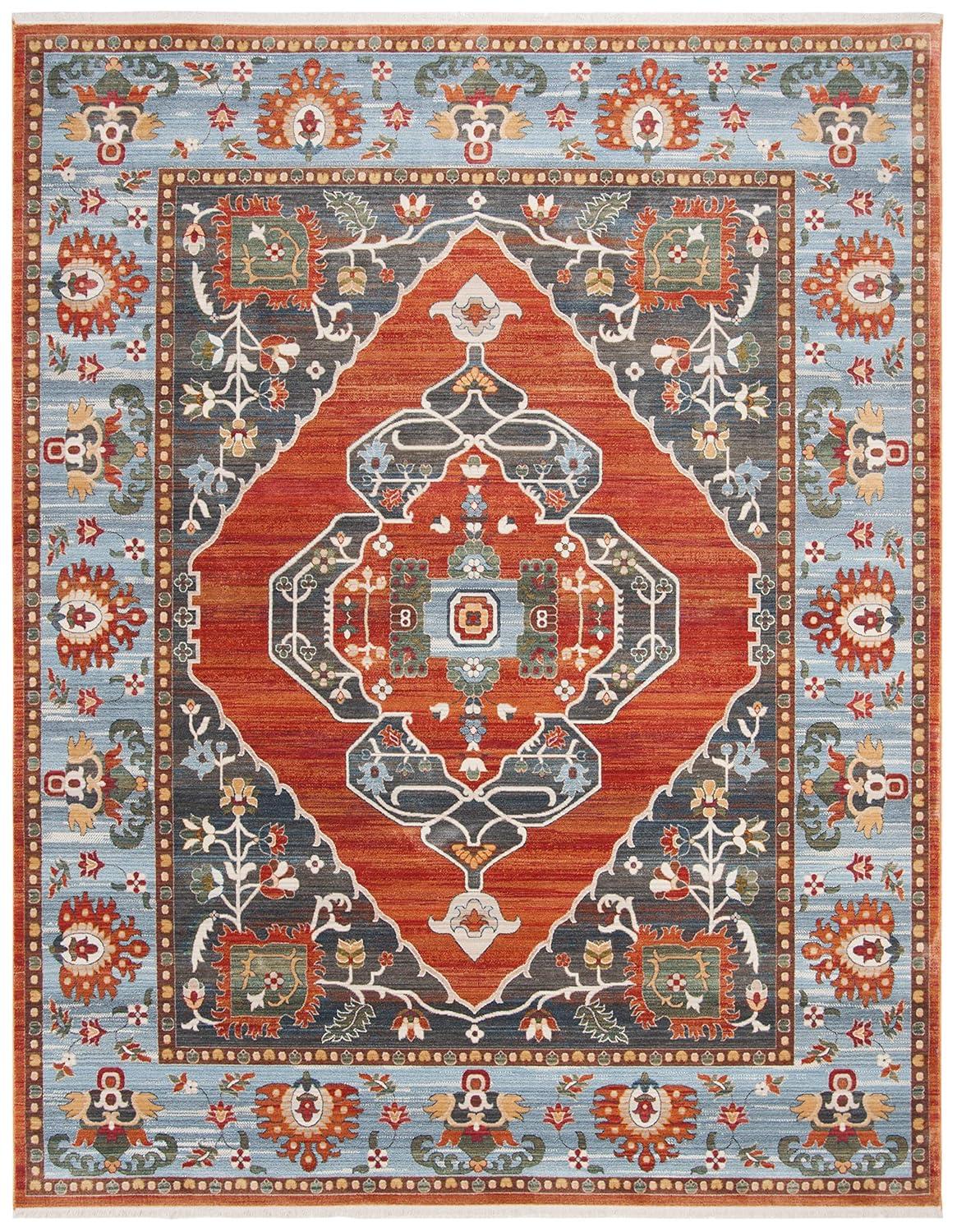 SAFAVIEH Vintage Persian Yvonne Floral Bordered Polyester Rug, Blue/Light Blue, 8' x 10'