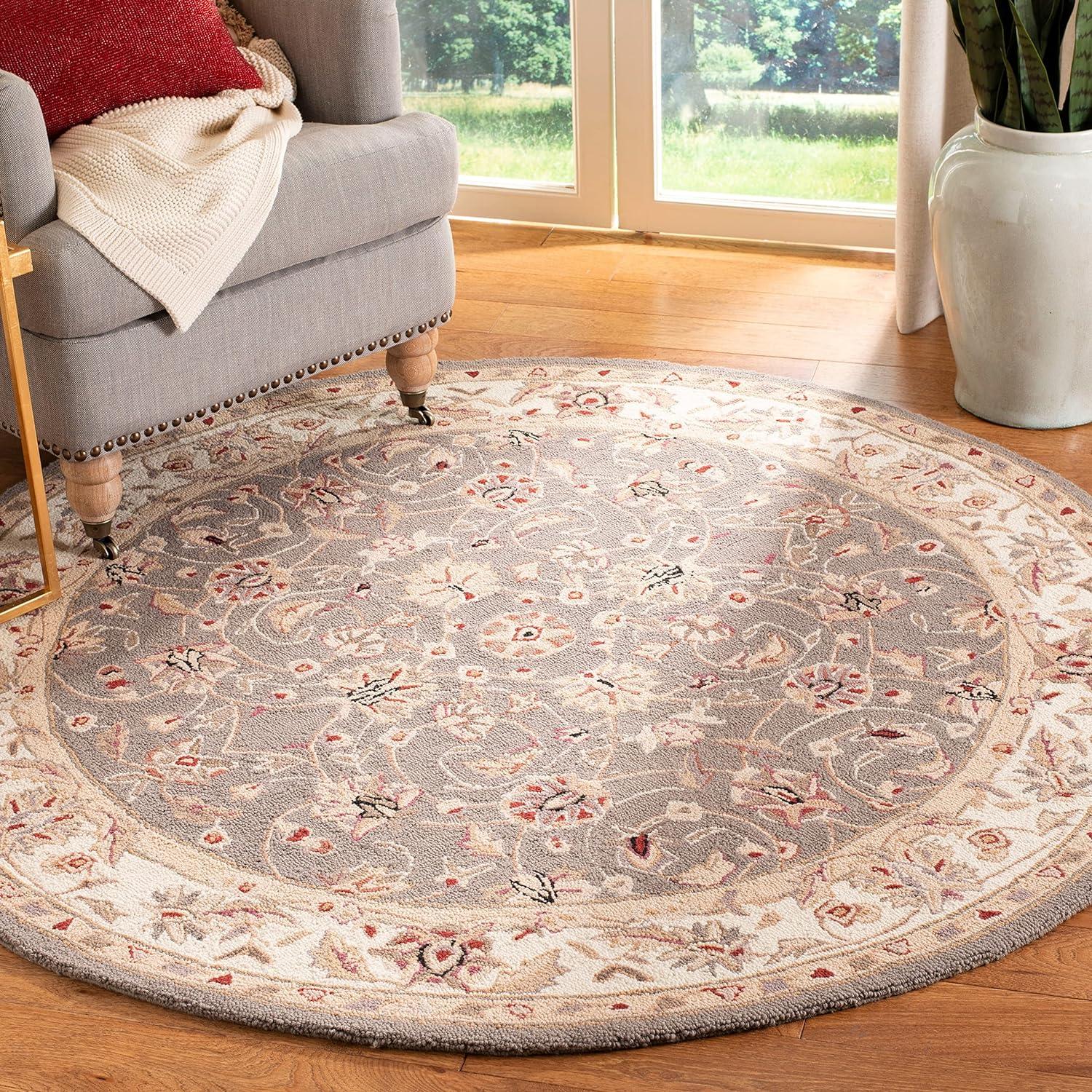 Ivory Elegance 3' Round Hand-Knotted Wool Area Rug