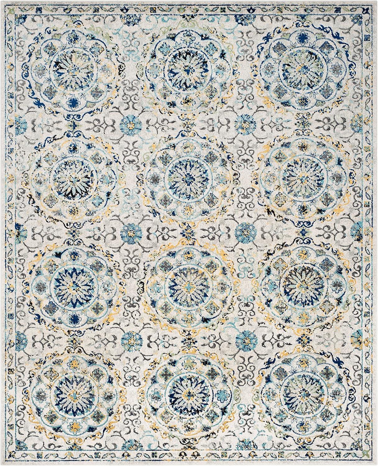 SAFAVIEH Evoke Rado Floral Medallion Area Rug, Ivory/Blue, 9' x 12'