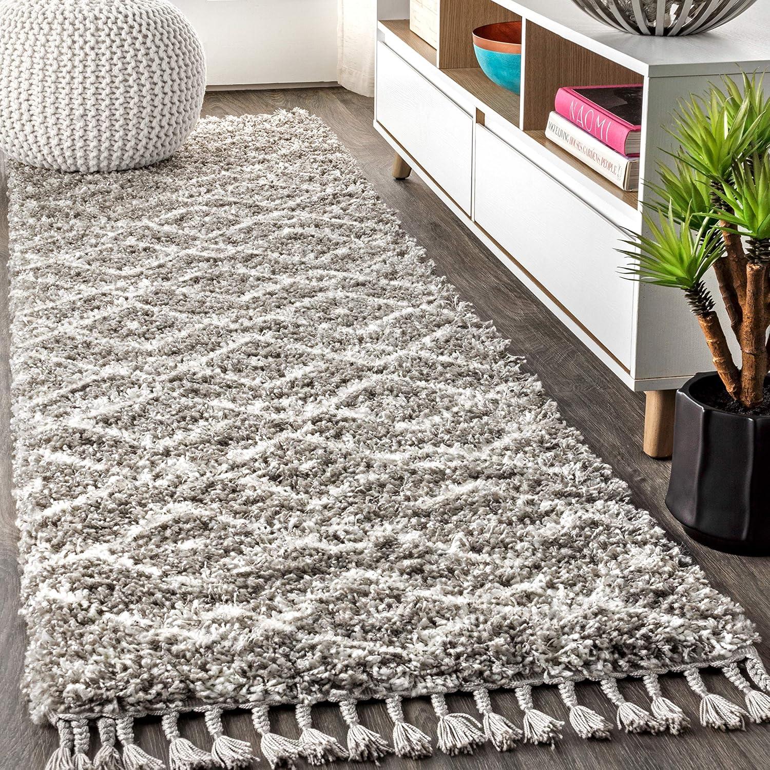 Mercer Shag Plush Tassel Moroccan Geometric Trellis Area Rug - JONATHAN Y