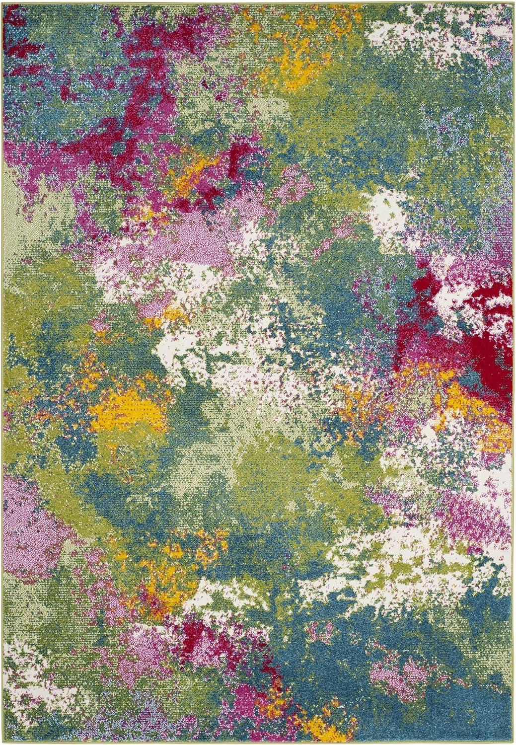Watercolor WTC697 Power Loomed Indoor Area Rug - Green/Fuchsia - 5'3"x5'3" - Safavieh