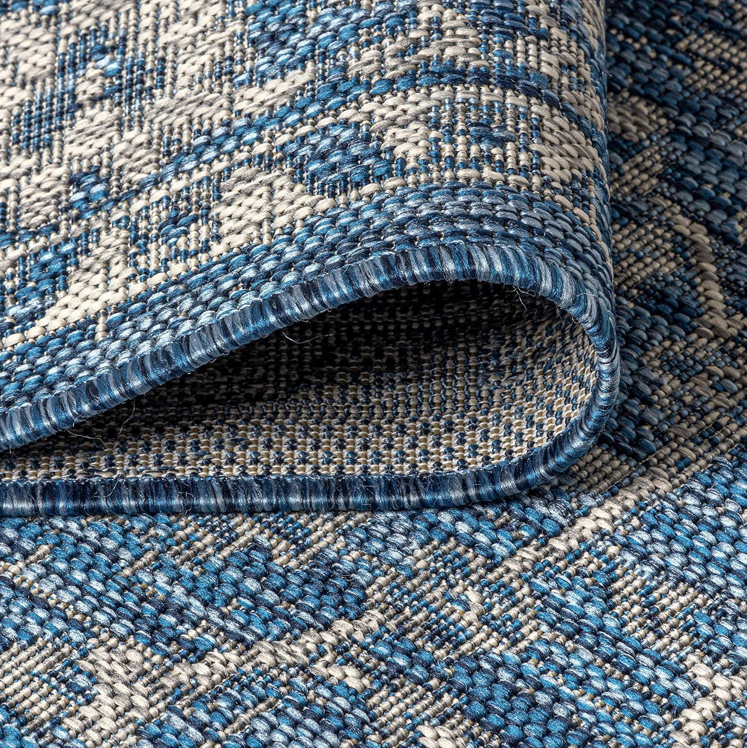 5' Round Palazzo Vine and Border Textured Weave Indoor/Outdoor Area Rug, Navy/Gray - JONATHAN Y
