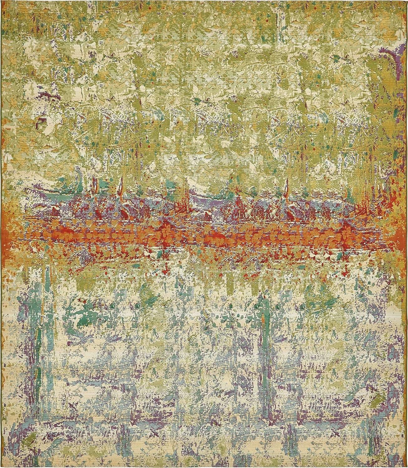 Unique Loom Outdoor Modern Collection Area Rug - Crumpled (10' x 12' 2" Rectangle Multi/Gold)