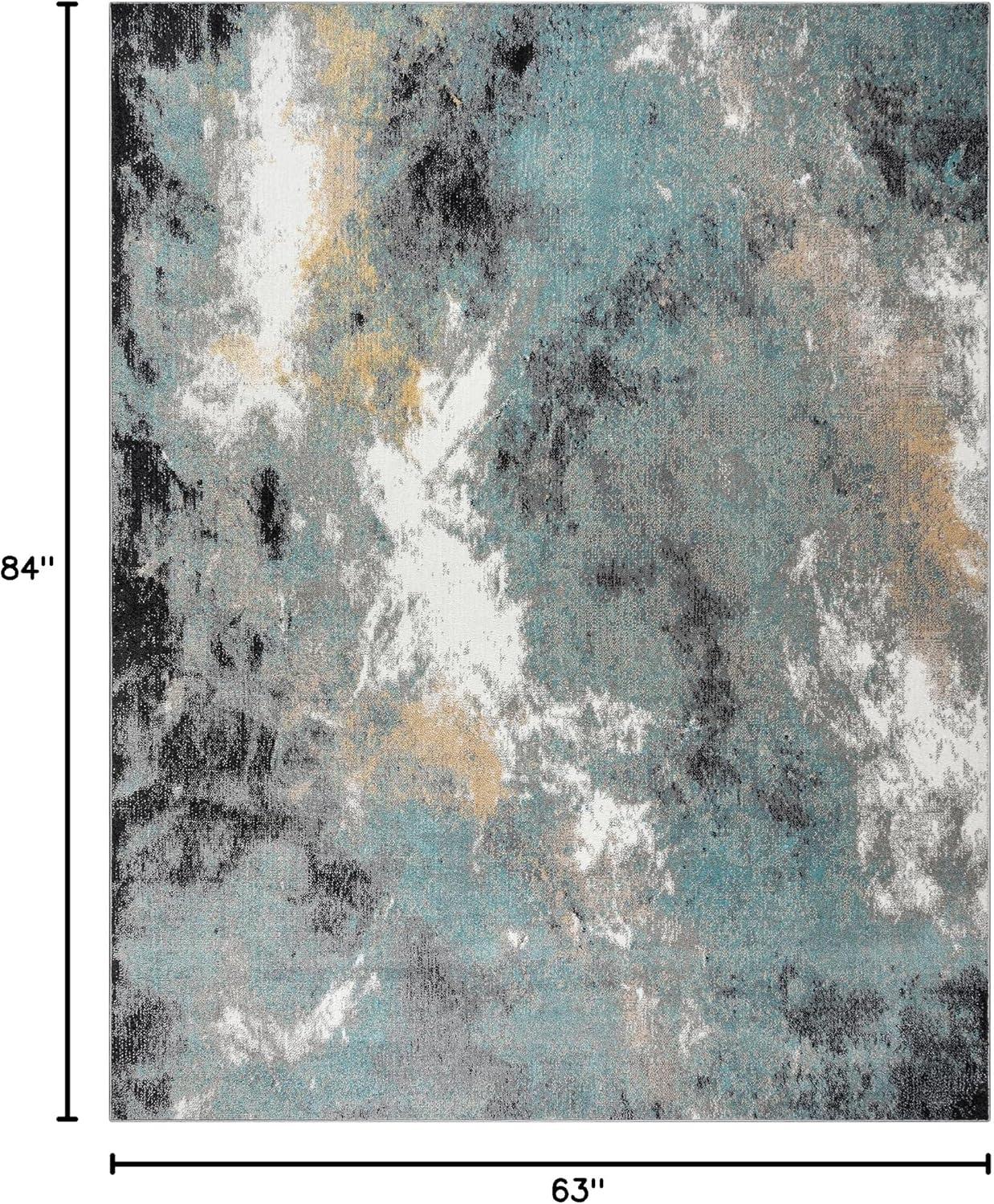 Gertmenian Gertmenian Alor Satori Modern Abstract Aqua/Navy Blue/Gold/Ivory Polypropylene Indoor Area Rug