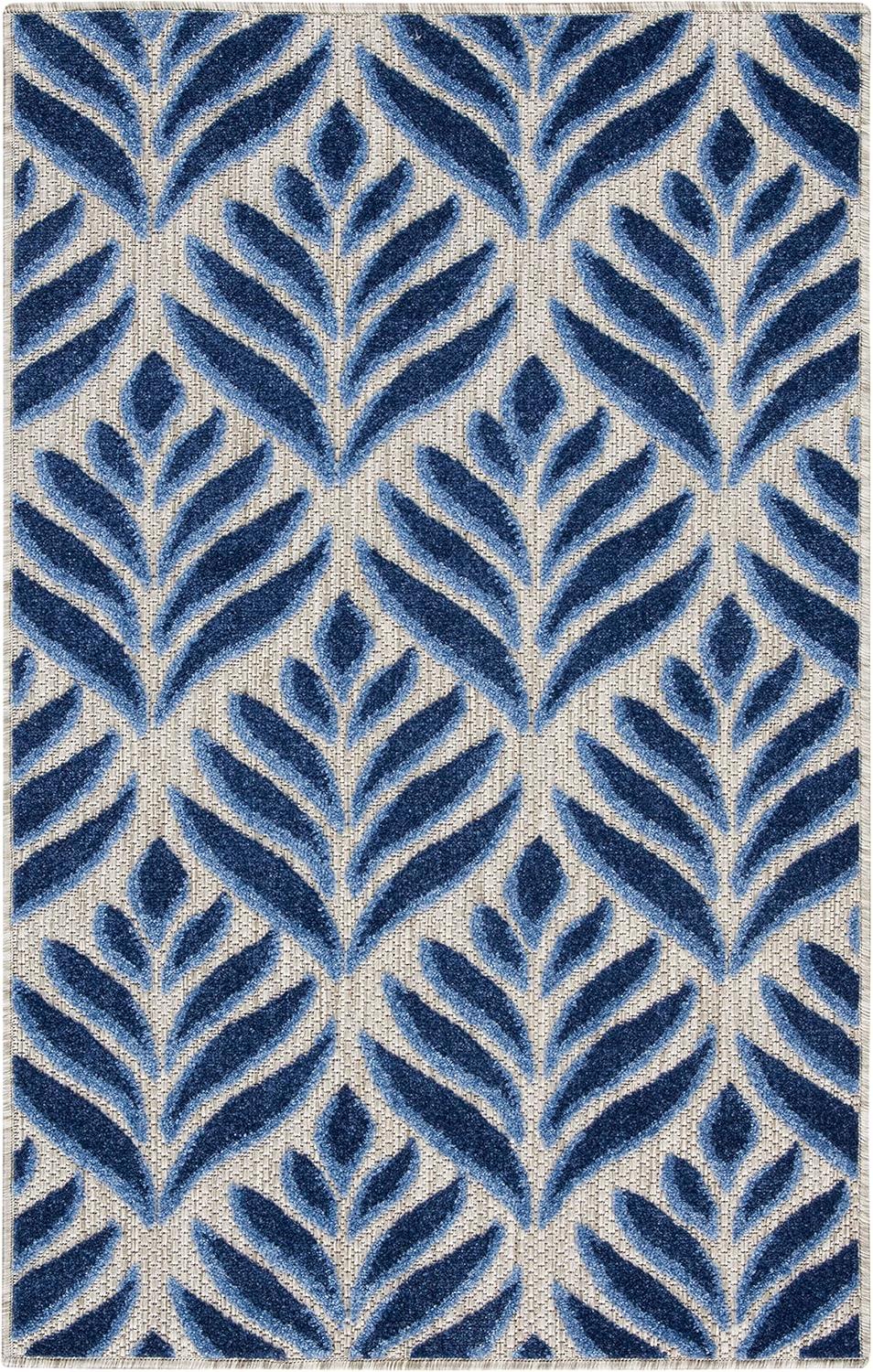 Nourison Aloha Tropical Palm Flatweave High-Low Indoor Outdoor Area Rug Blue 2'8" x 4'