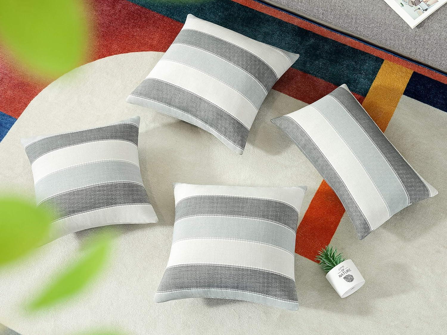 Pack of 2 Farmhouse Stripe Check Throw Pillow Covers Set Case Cotton Linen Decorative Pillowcases Cushion Cover for Couch Bench Sofa 18x18Inch Dark Grey Beige