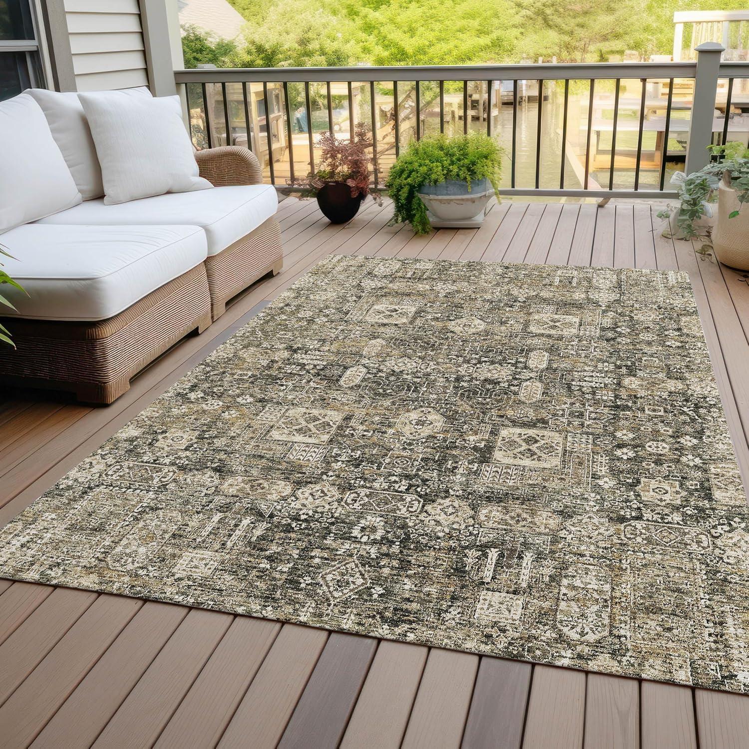 Coffee Flat Woven Synthetic Rectangular Washable Rug