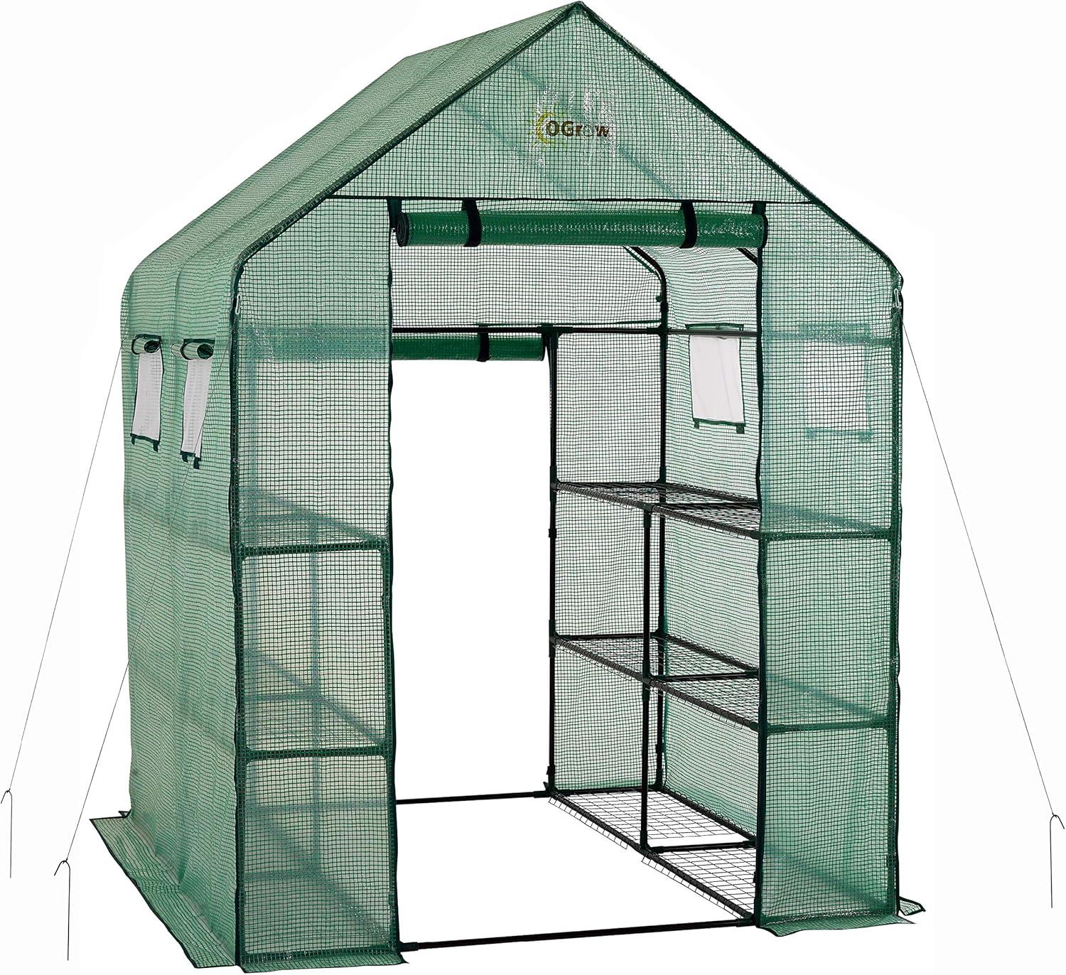 OGrow Machrus Ogrow Deluxe Walk-in 2 Tier 8 Shelf Portable Lawn And Garden Greenhouse - Heavy Duty Anchors Included! | Wayfair