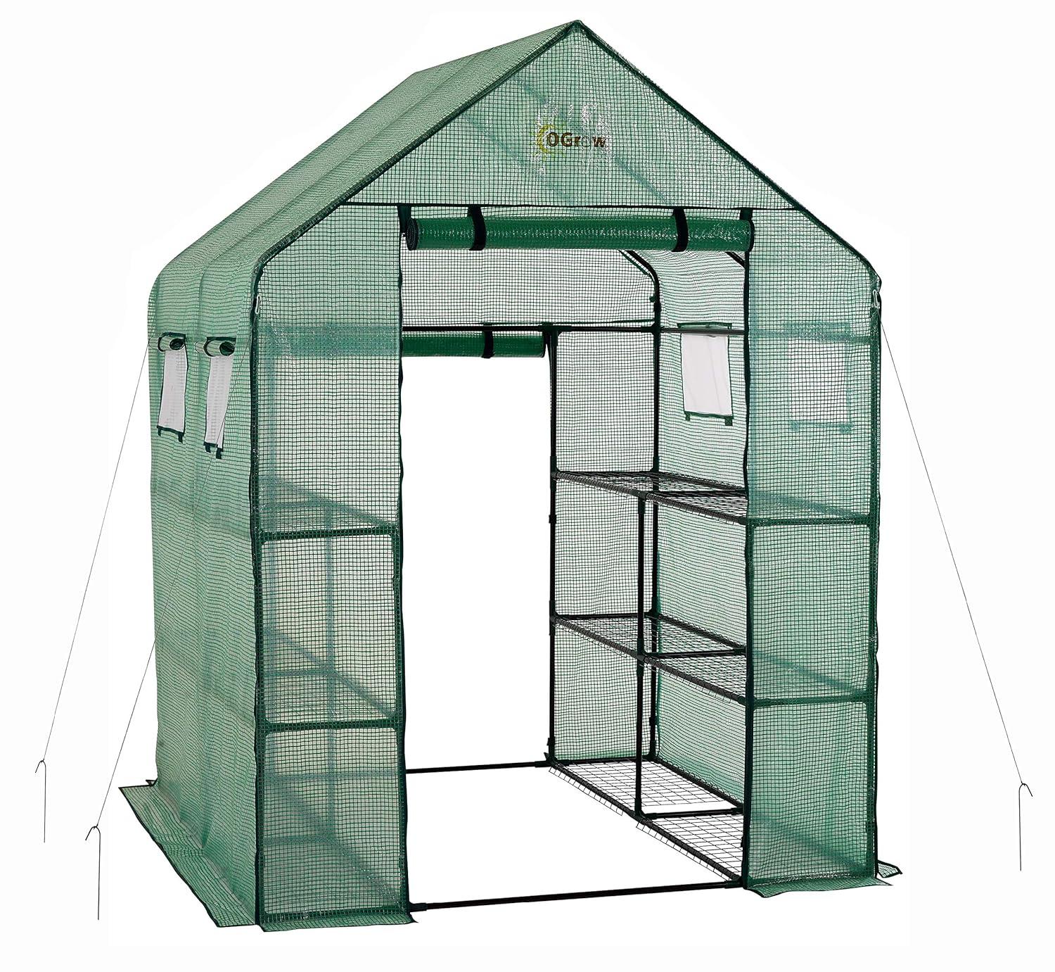 OGrow Machrus Ogrow Deluxe Walk-in 2 Tier 8 Shelf Portable Lawn And Garden Greenhouse - Heavy Duty Anchors Included! | Wayfair