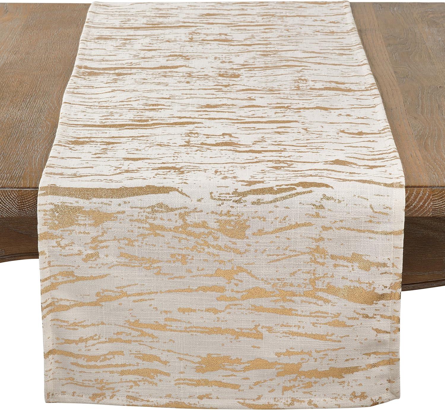 Gold Distressed Foil Print Cotton Table Runner