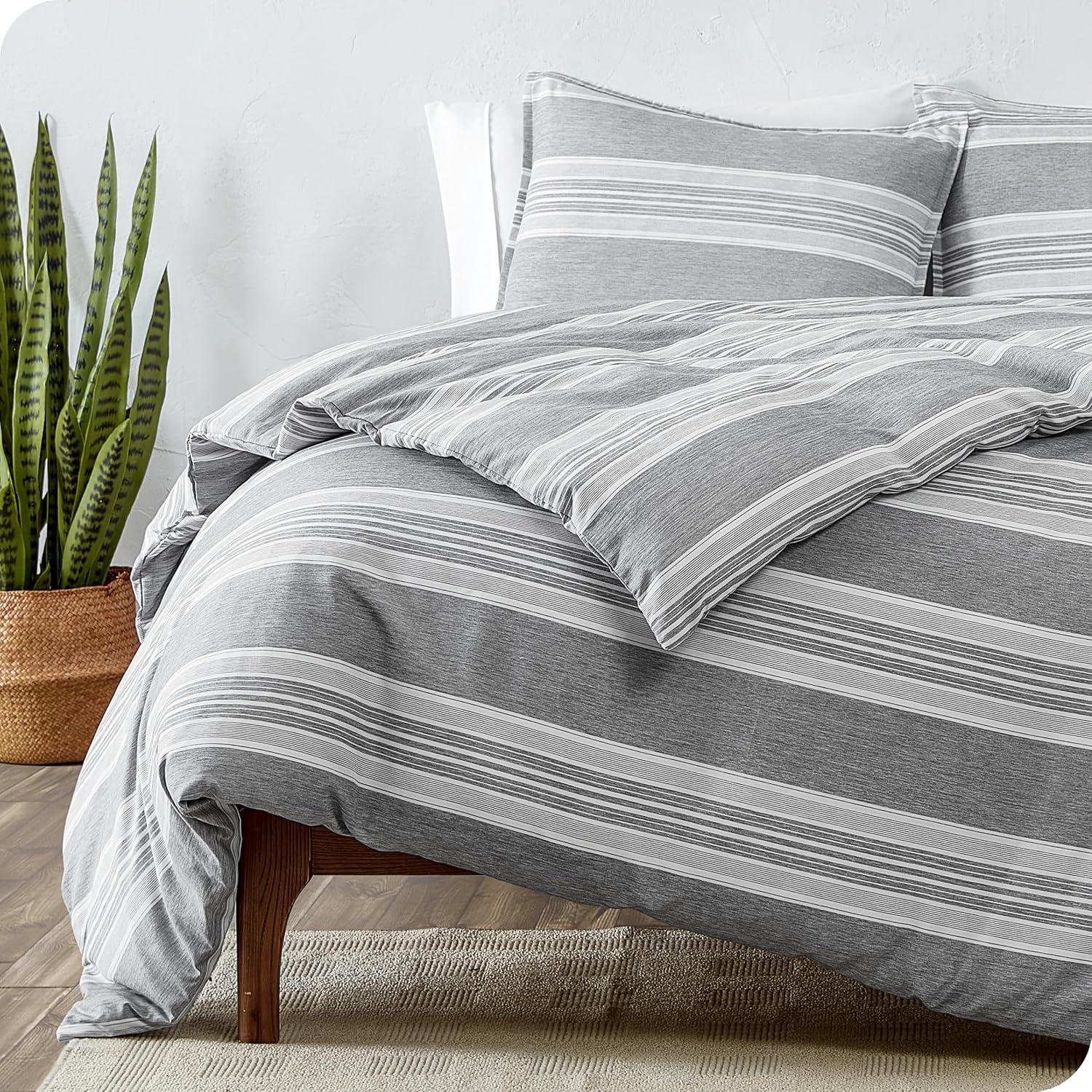 Bare Home Luxury Duvet Cover and Sham Set - Premium 1800 Collection - Ultra-Soft - Twin/Twin-XL, Stripe - Heathered Charcoal, 2-Pieces