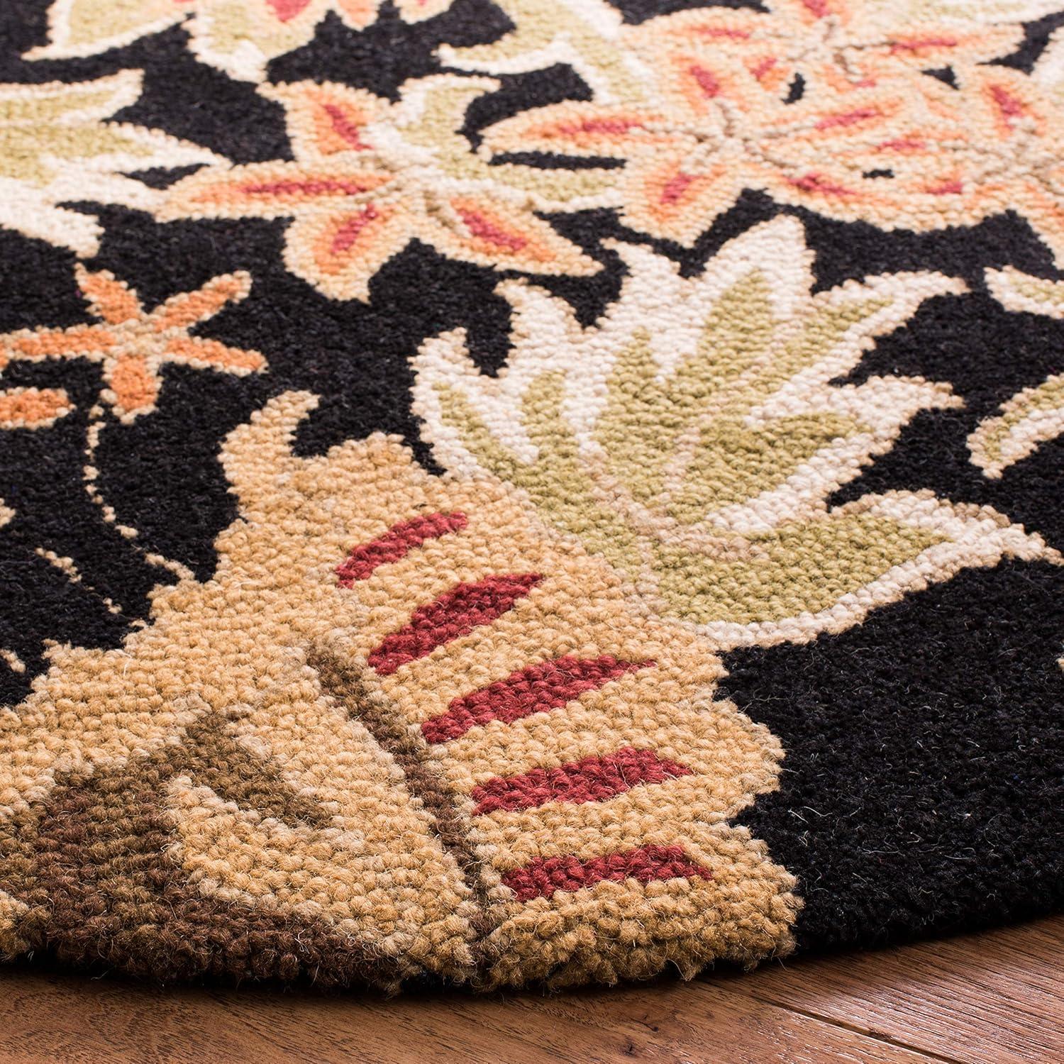 Blossom BLM912 Hand Hooked Area Rug - Black/Multi - 6' Round - Safavieh.