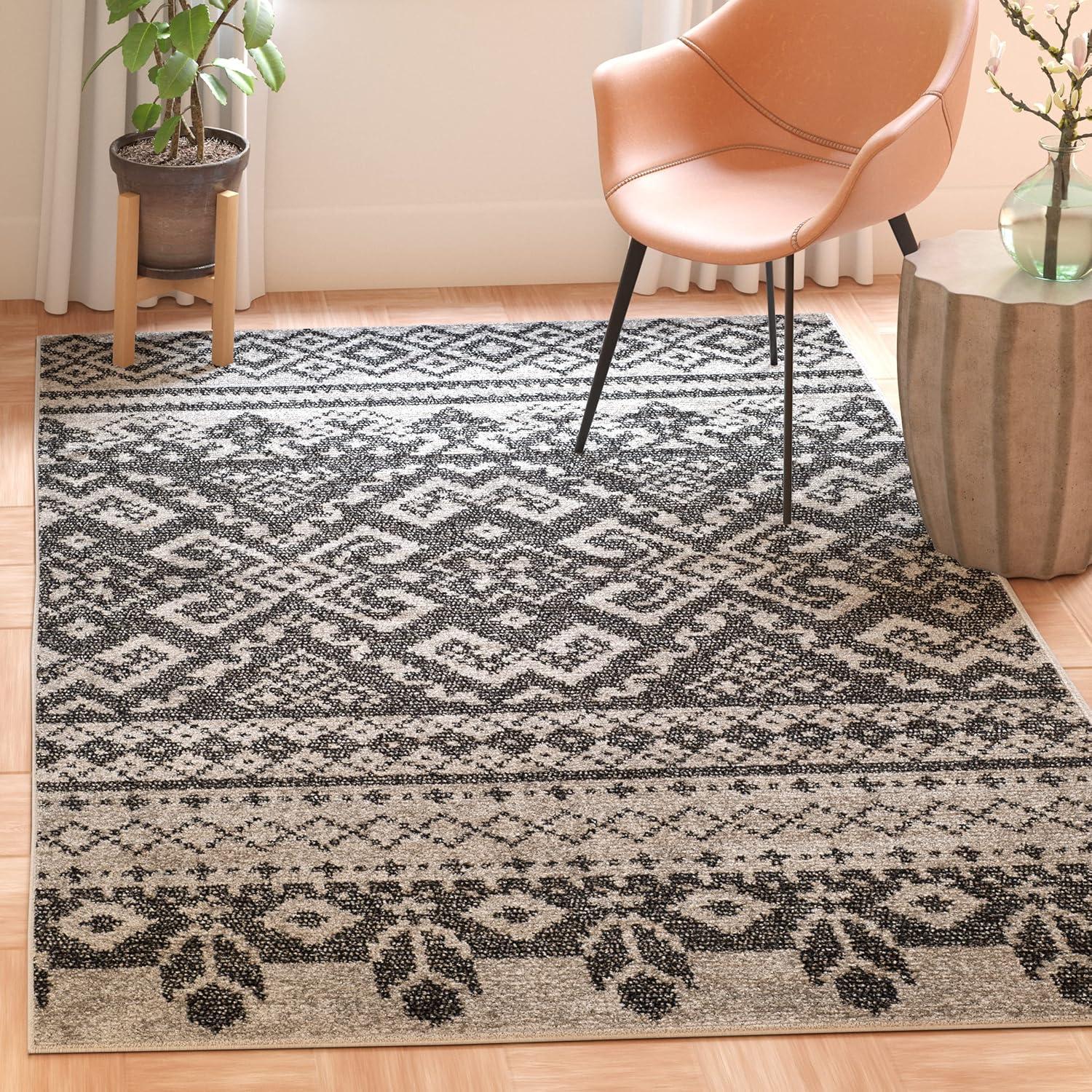 Adirondack ADR107 Machine Made Indoor Area Rug - Silver/Black - 6'x9' - Safavieh