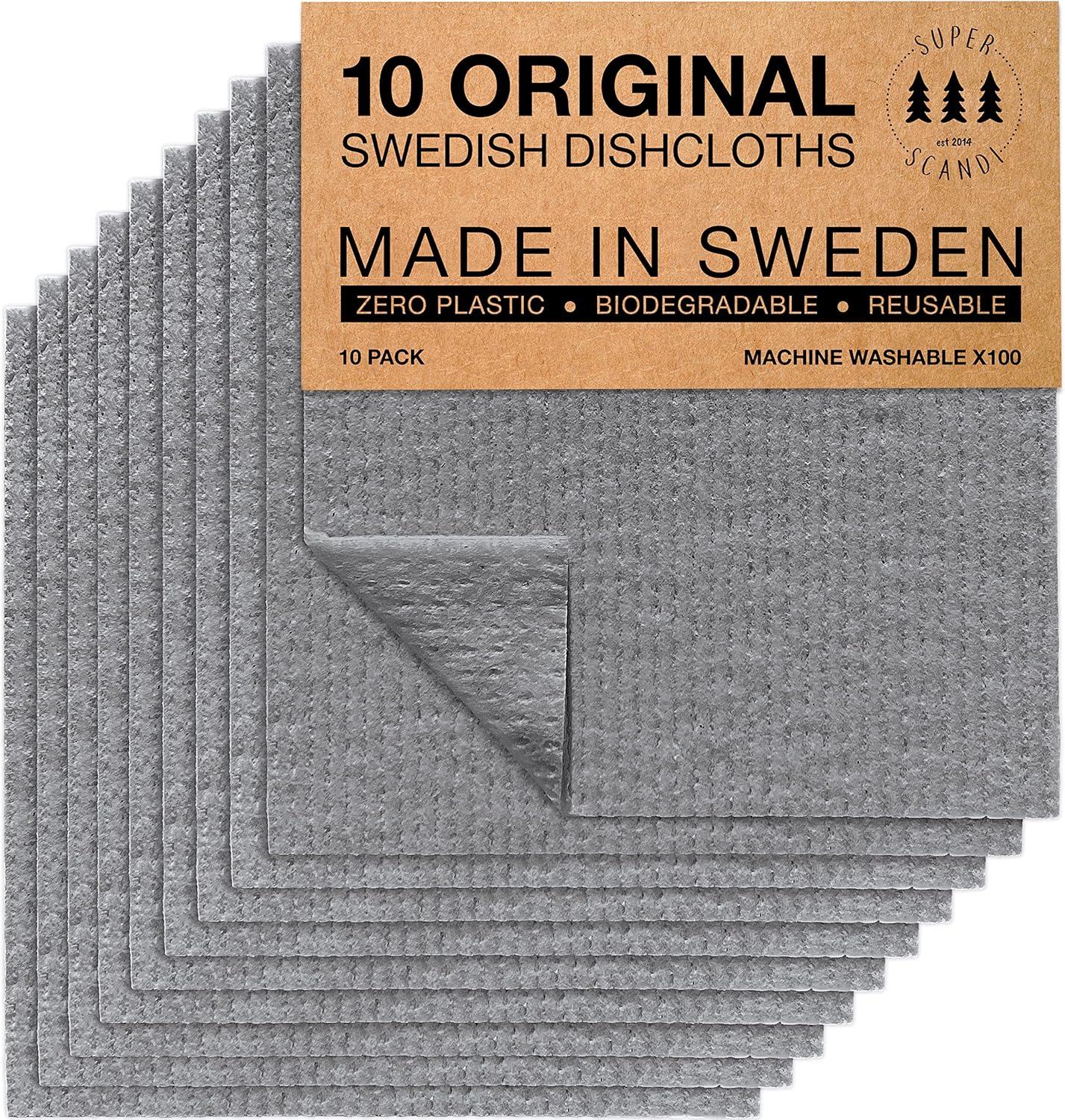 Grey Swedish Cellulose Cotton Dishcloths 10-Pack