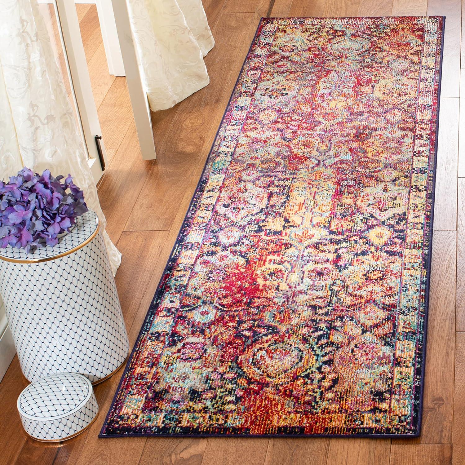 Crystal CRS505 Power Loomed Runner Rug - Navy/Orange - 2'2"x7' - Safavieh.