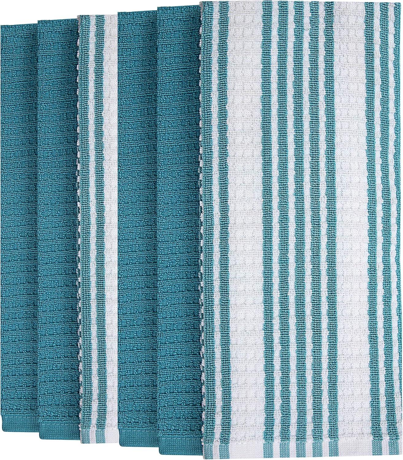 Bumble Premium Kitchen Hand Towels | 100% Cotton 16” x 28” | Absorbent Dish Cloths | 6 Pack (Aqua)