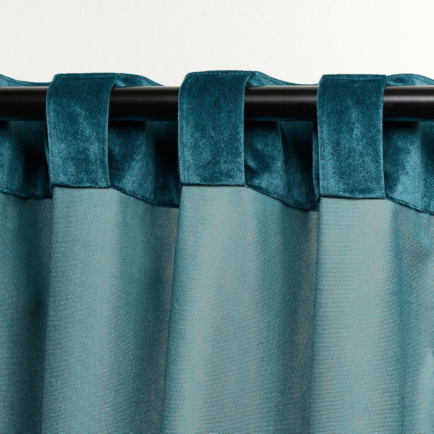Set of 2 (84"x54") Velvet Back Tab Light Filtering Window Curtain Panels Teal - Exclusive Home: Polyester, Plain Weave