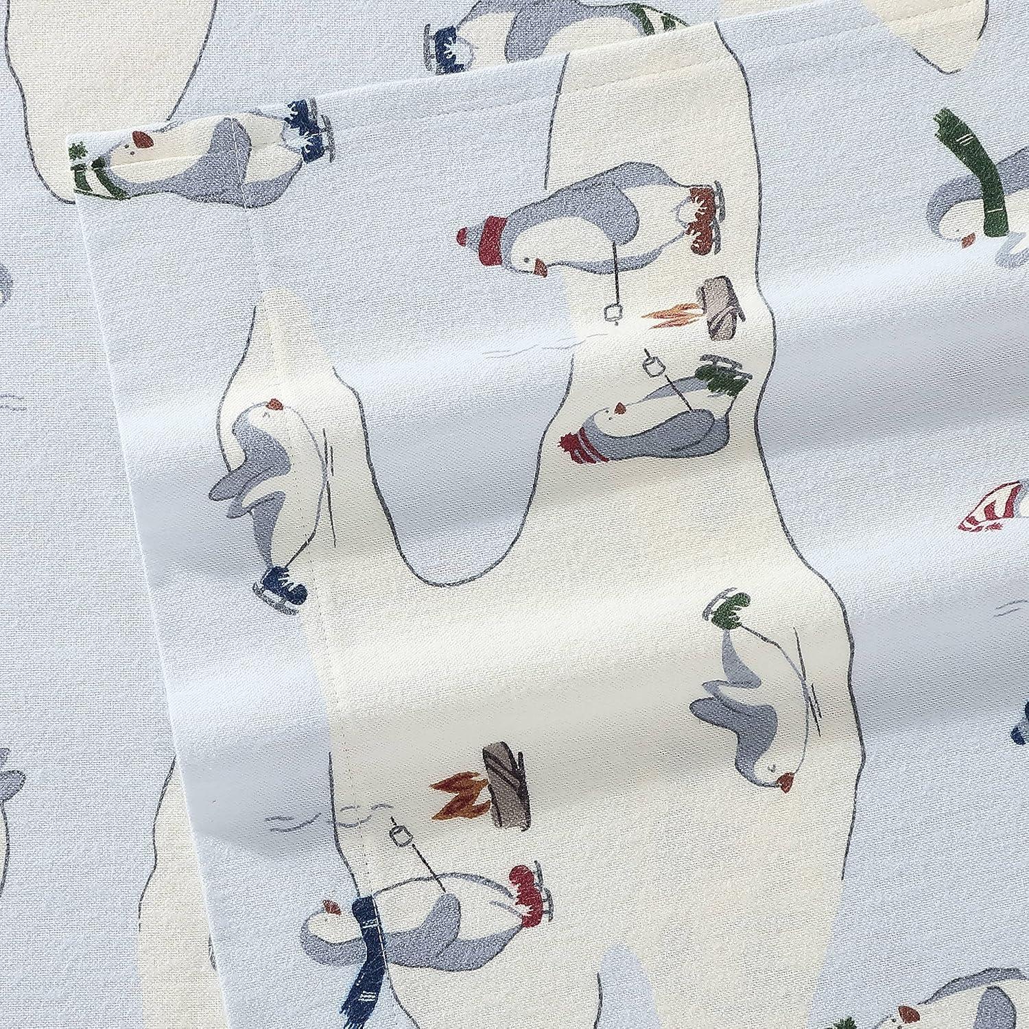 Eddie Bauer 196481 Flannel Sheet Set, Twin, Skating Penguins