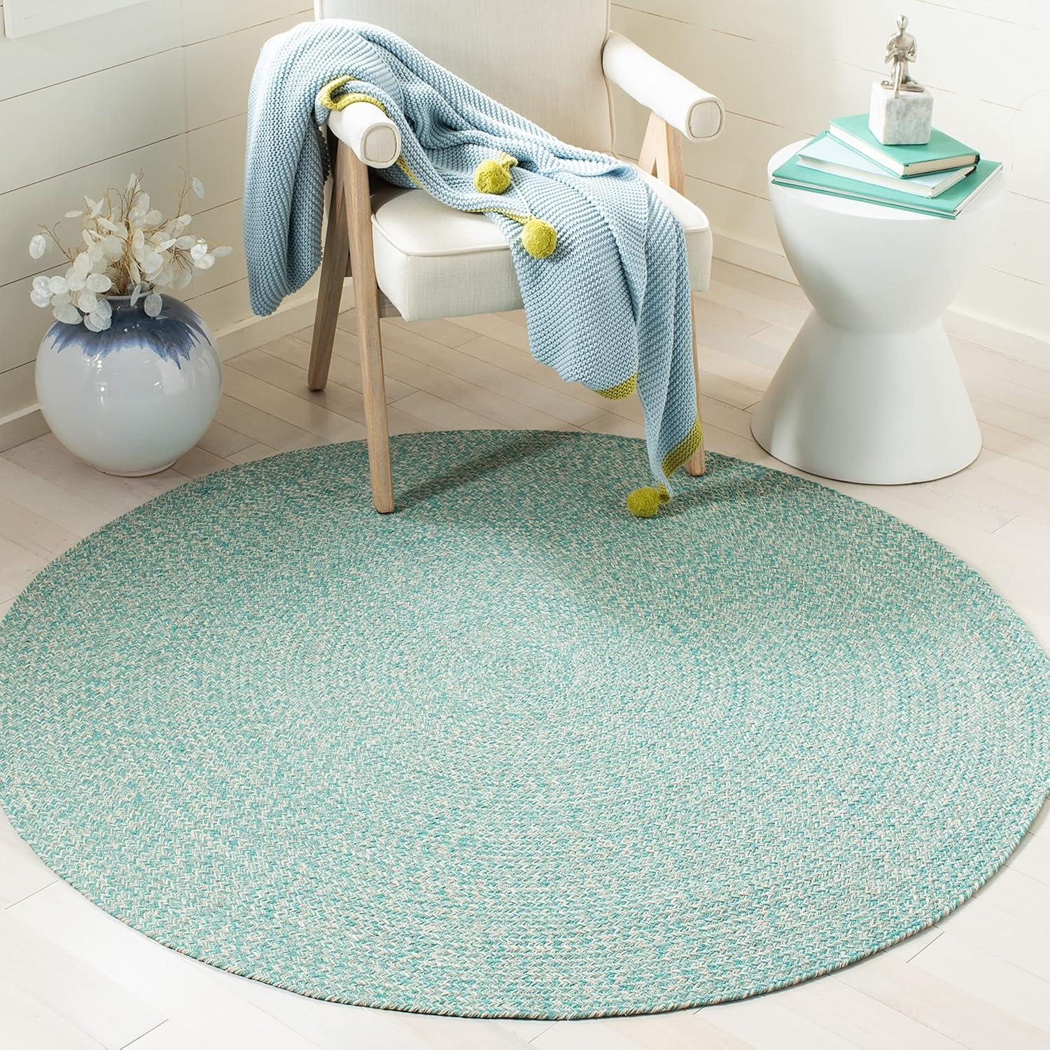 Braided BRD701 Hand Woven Area Rug - Teal/Ivory - 5' round - Safavieh.