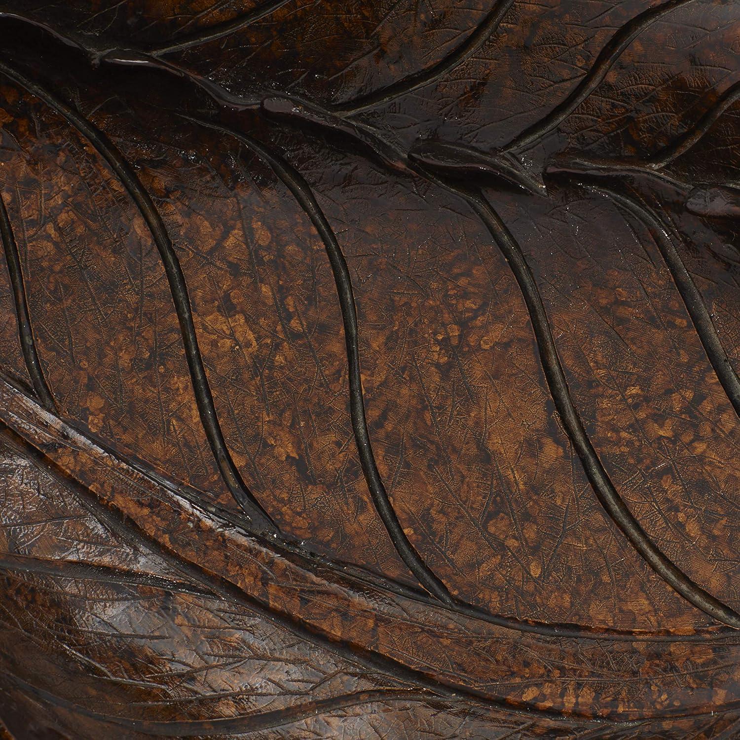 Amber Leaf Intricate Carved 22" Polystone Decorative Bowl with Stand