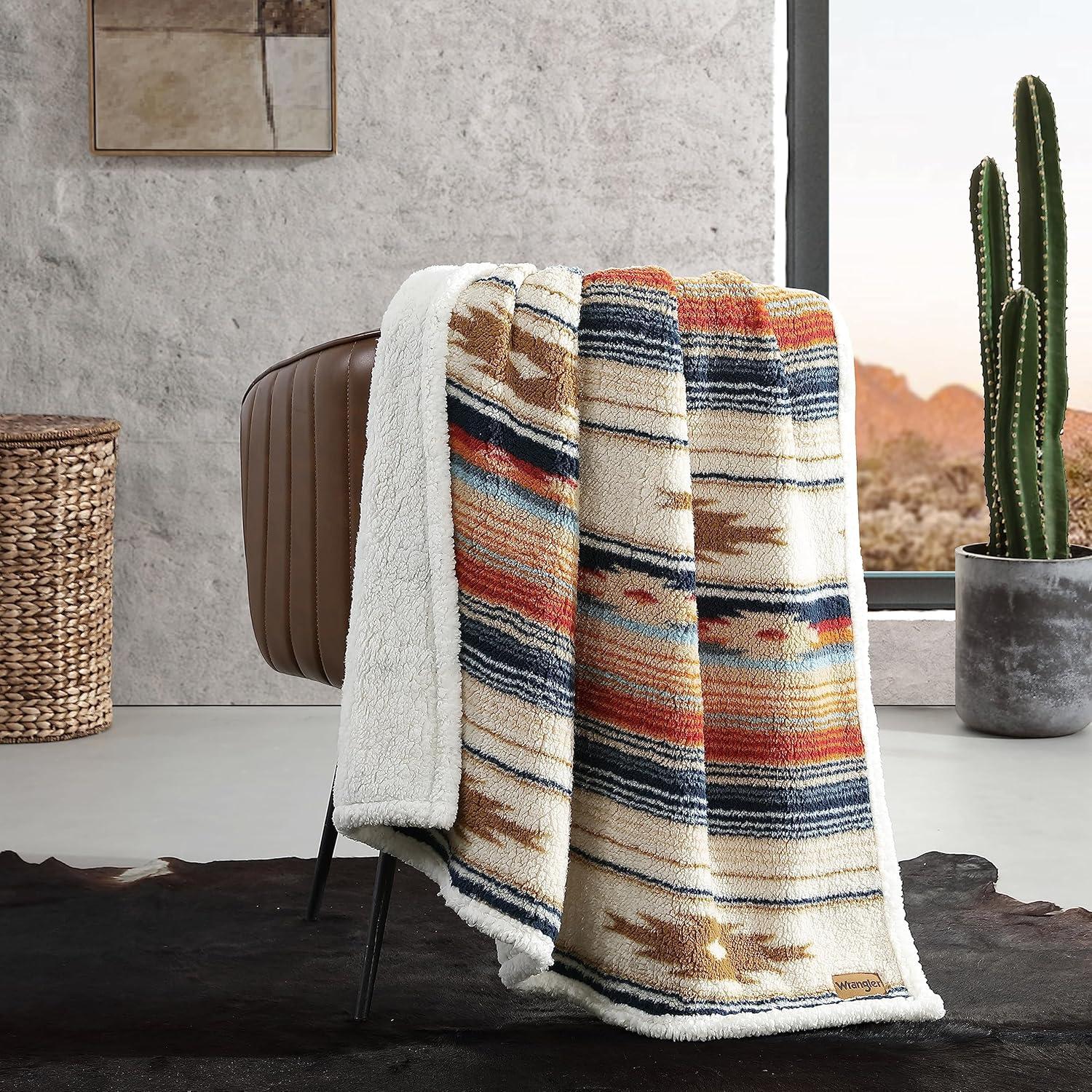 Coyote Sands Ivory Sherpa Reversible Throw Blanket, 50" x 60"