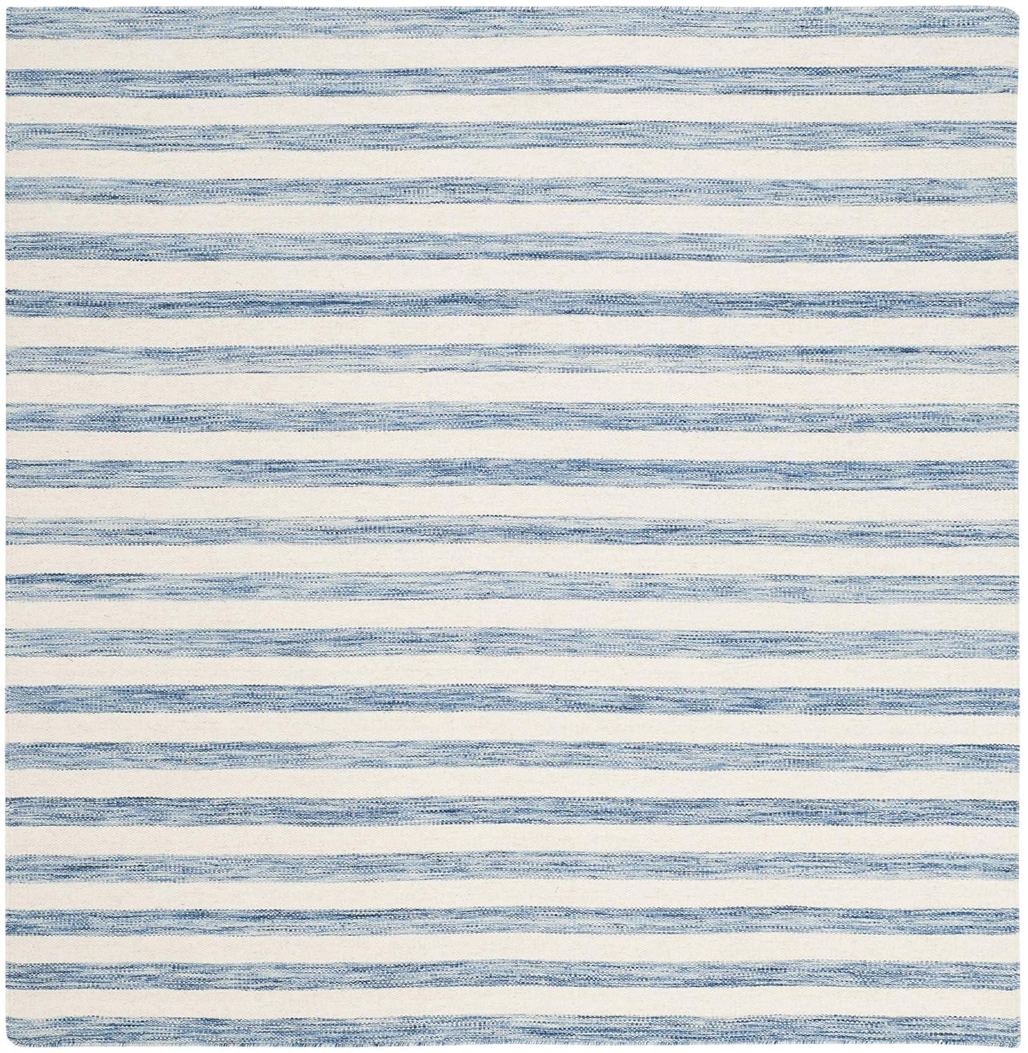 Dhurries DHU575 Hand Woven Flat Weave Area Rug Blue / Ivory 6' X 6'  - Safavieh.