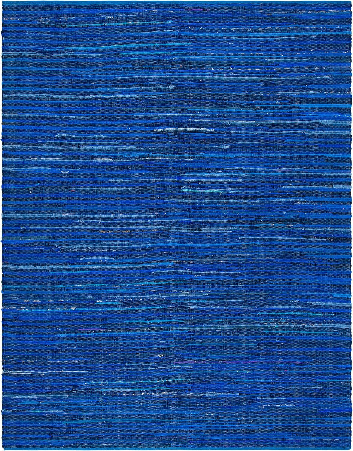 Handmade Striped Blue Cotton Flat Woven Area Rug 10'x14'