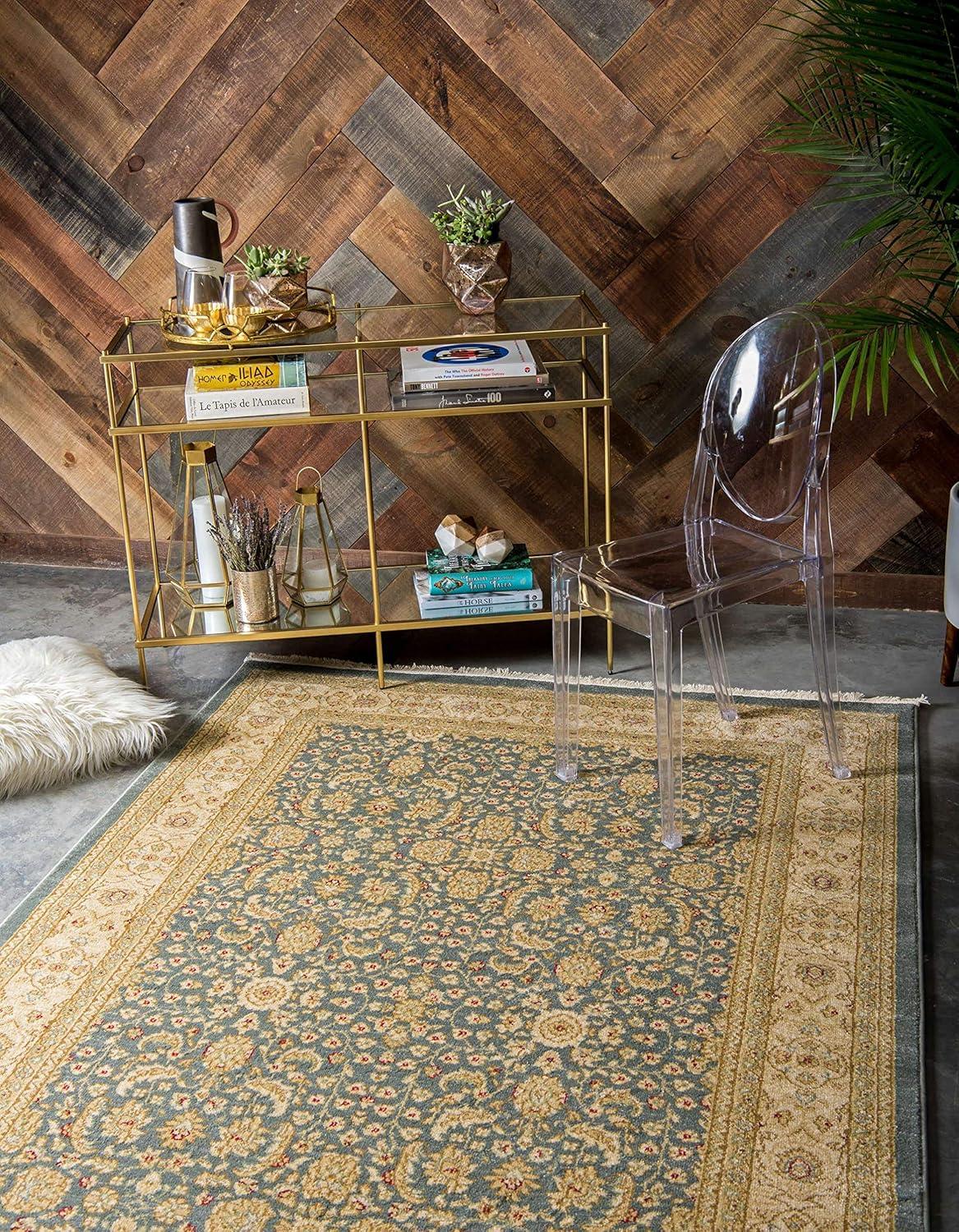 Edinburgh Blue and Beige Rectangular Synthetic Area Rug