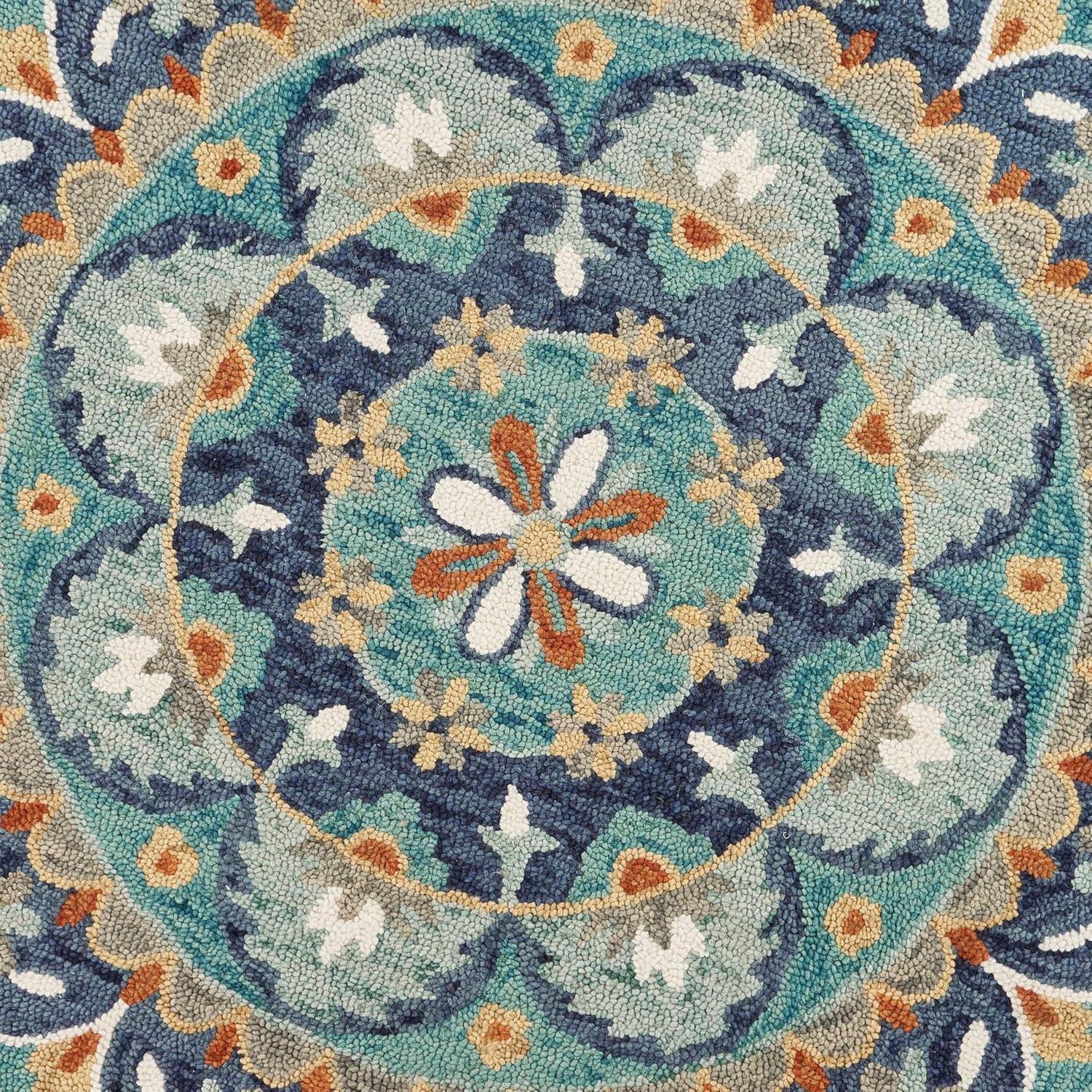 Ox Bay Elle 4' Round Teal/Blue Floral Medallion Indoor Area Rug