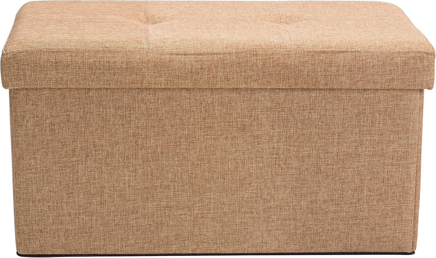 Simplify Faux Linen Double Folding Storage Ottoman in Camel