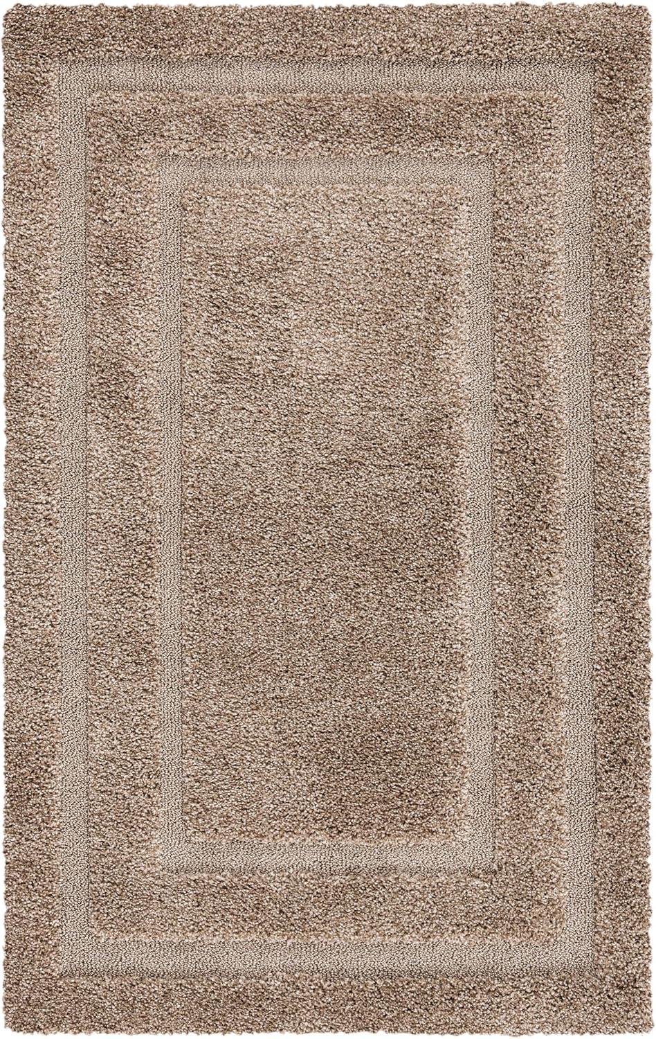 Beige Tufted Square Shag Rug with Non-slip Backing