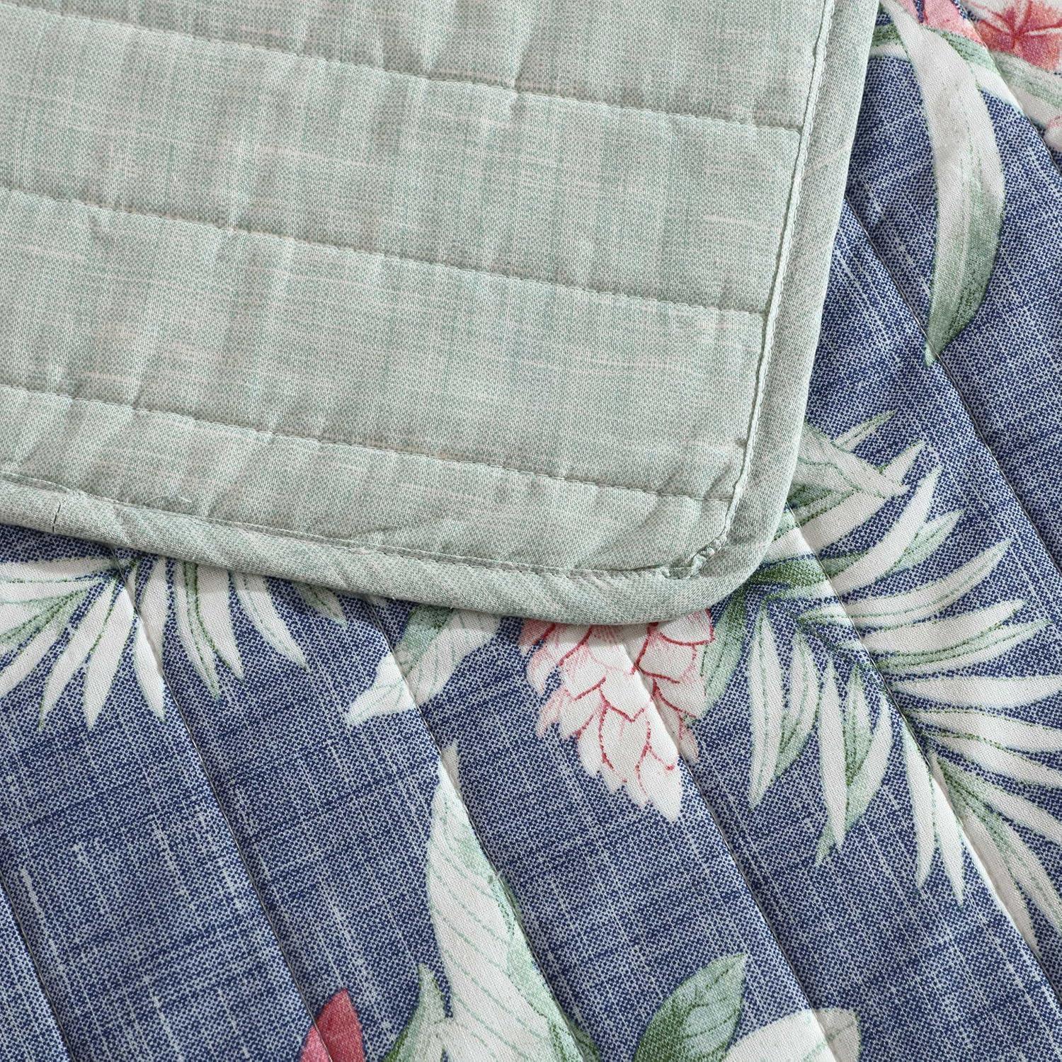 Eddie Bauer Tommy Bahama Floral Enchantment Cotton Reversible Blue Quilt Set