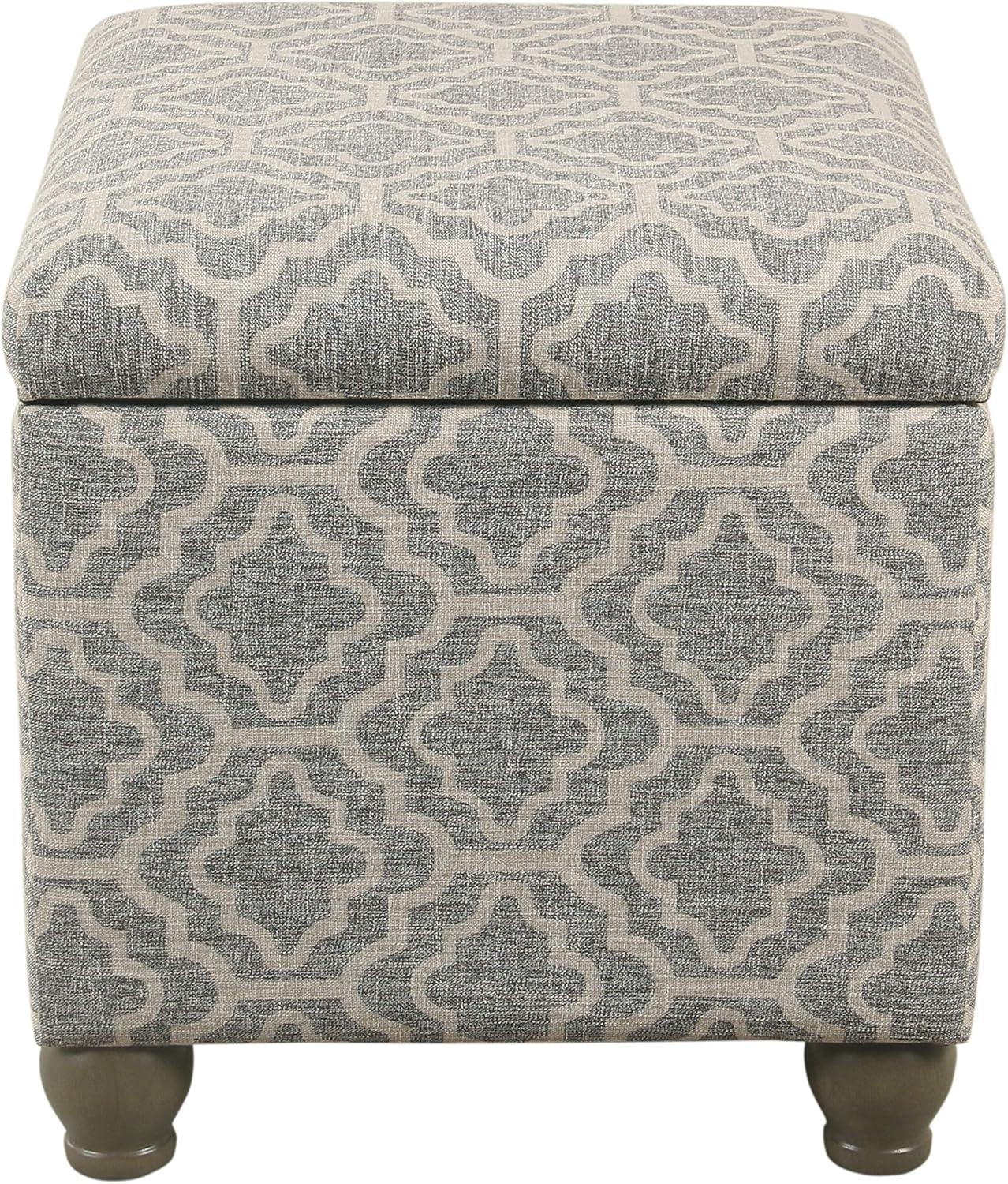 HomePop Medium Storage Ottoman Geometric Ash Gray: Upholstered Footstool with Rubberwood Legs