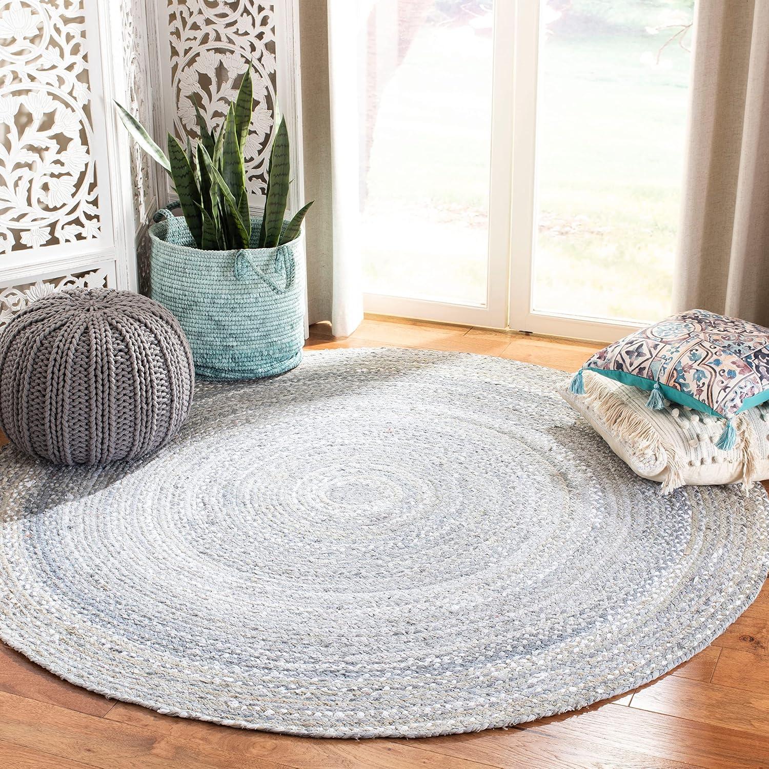 Braided BRD452 Hand Woven Indoor Area Rug - Beige - 5' Round - Safavieh