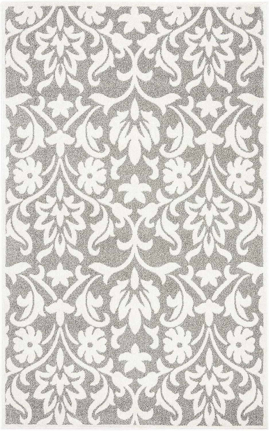 Gray and Beige Floral Synthetic Outdoor Area Rug, 10' x 14'