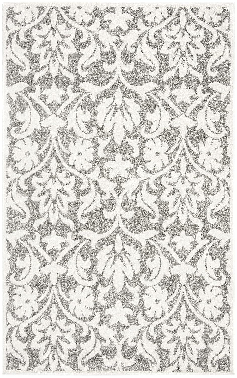 Gray and Beige Floral Synthetic Outdoor Area Rug, 10' x 14'
