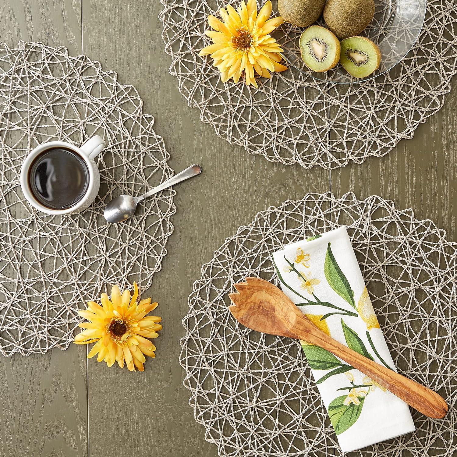 Gray Woven Paper Round Placemat (Set of 6)