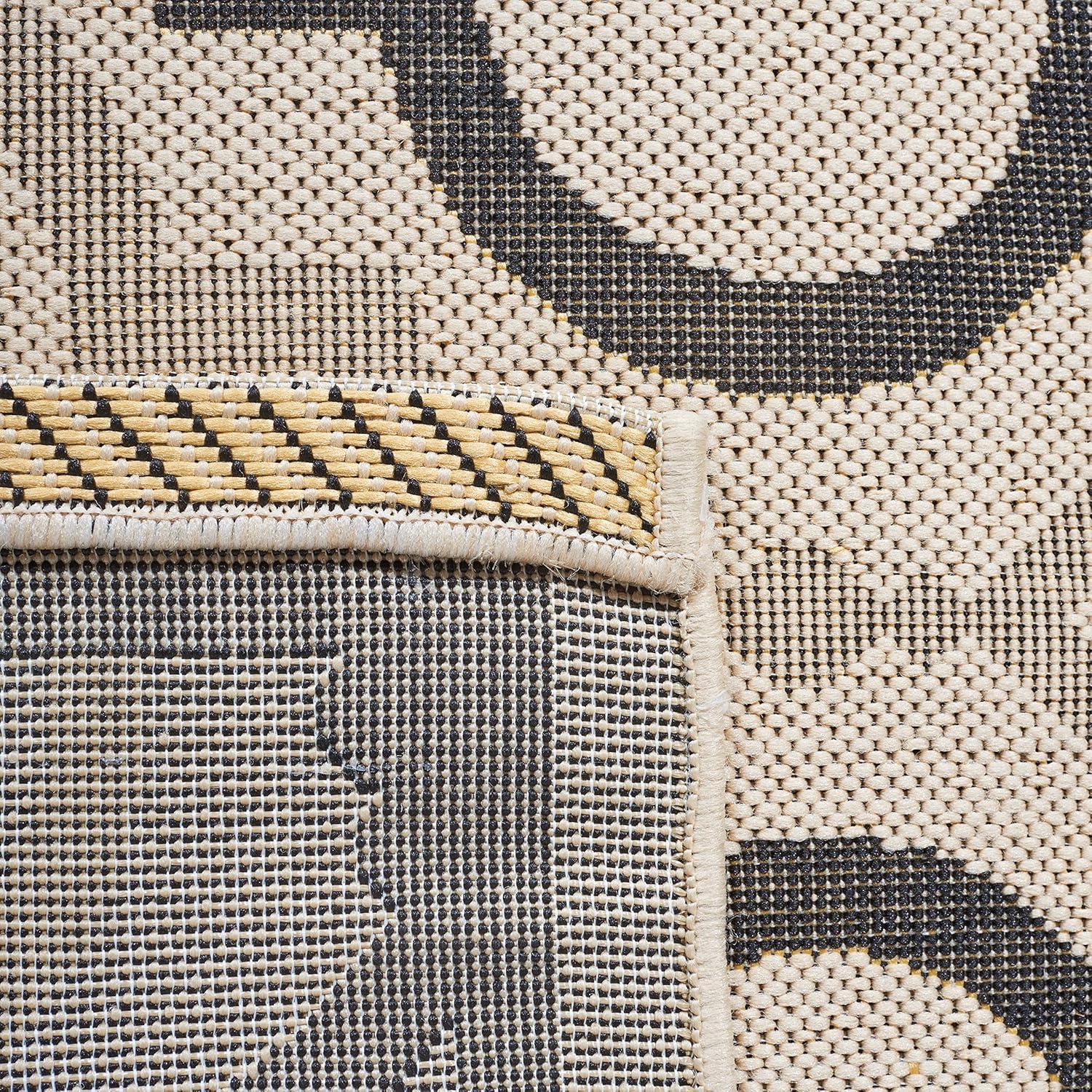SAFAVIEH Courtyard Nina Geometric Trellis Indoor/Outdoor Area Rug, Beige Black/Yellow, 9' x 12'