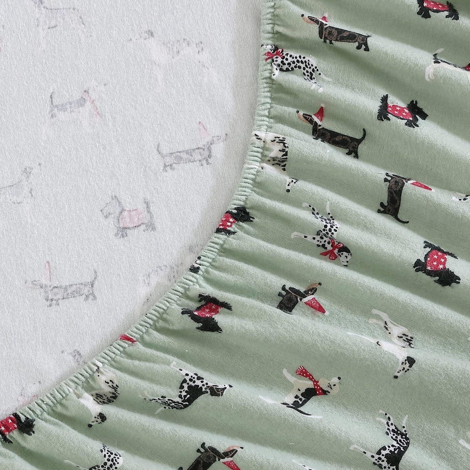 Laura Ashley Holiday Pups - Green Twin Sheet Set