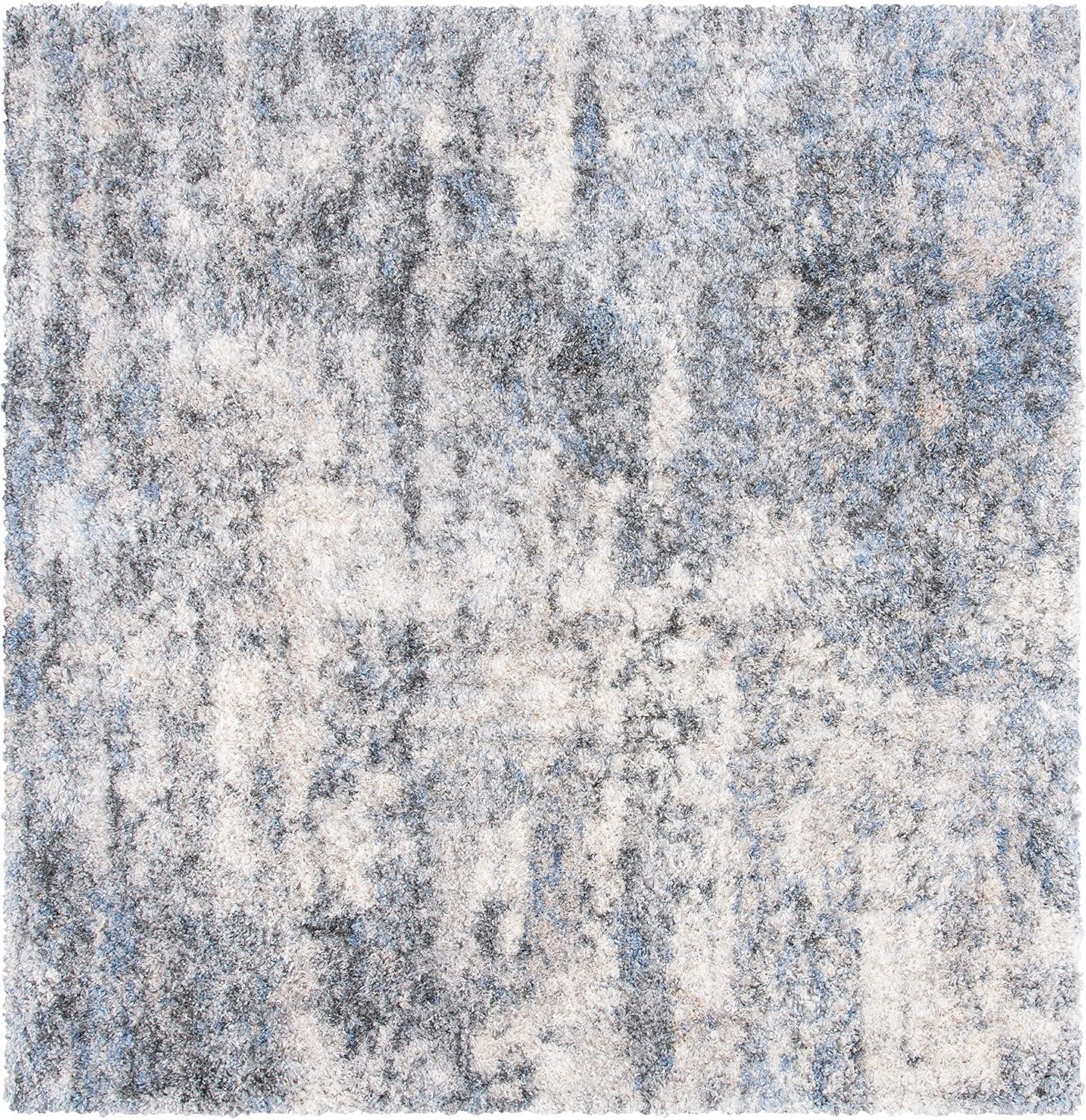 Ivory and Grey Synthetic Shag Square Area Rug