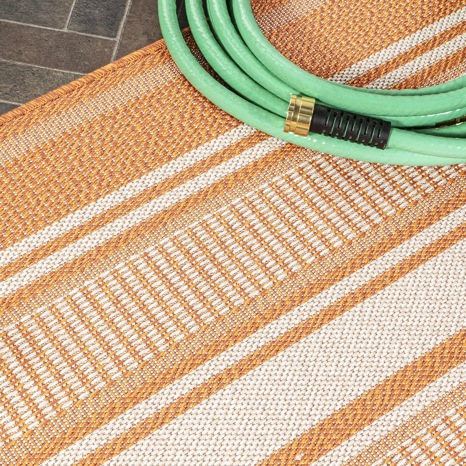 5' x 8' Haynes Modern Double Stripe Indoor/Outdoor Area Rug, Orange/Cream - JONATHAN Y