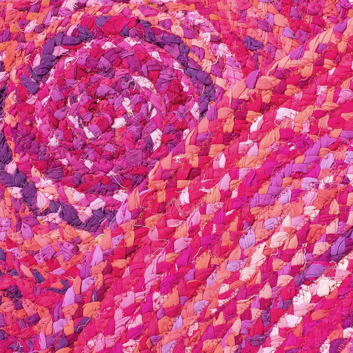 Braided BRD452 Hand Woven Indoor Area Rug - Pink/Fuchsia - 6' Round - Safavieh