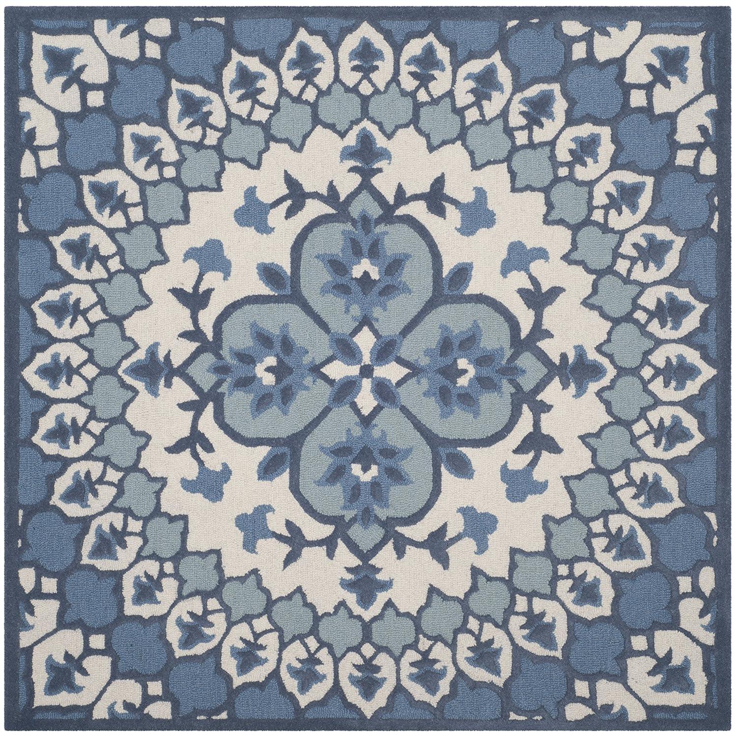 Bellagio BLG610 Hand Tufted Area Rug - Ivory/Blue - 5'x5' - Safavieh.