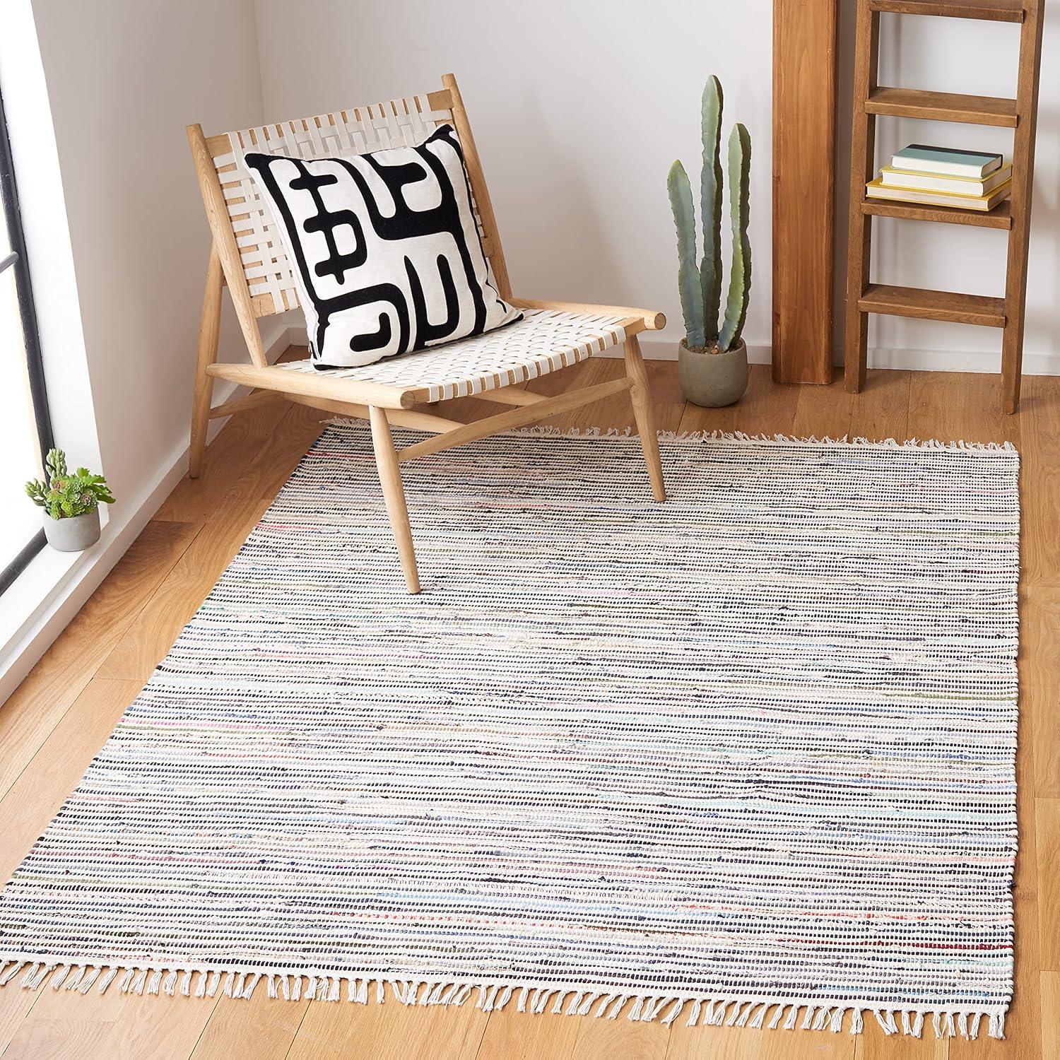 Rag Rug RAR125 Hand Woven Indoor Accent Rug - Ivory/Multi - 3'x5' - Safavieh.