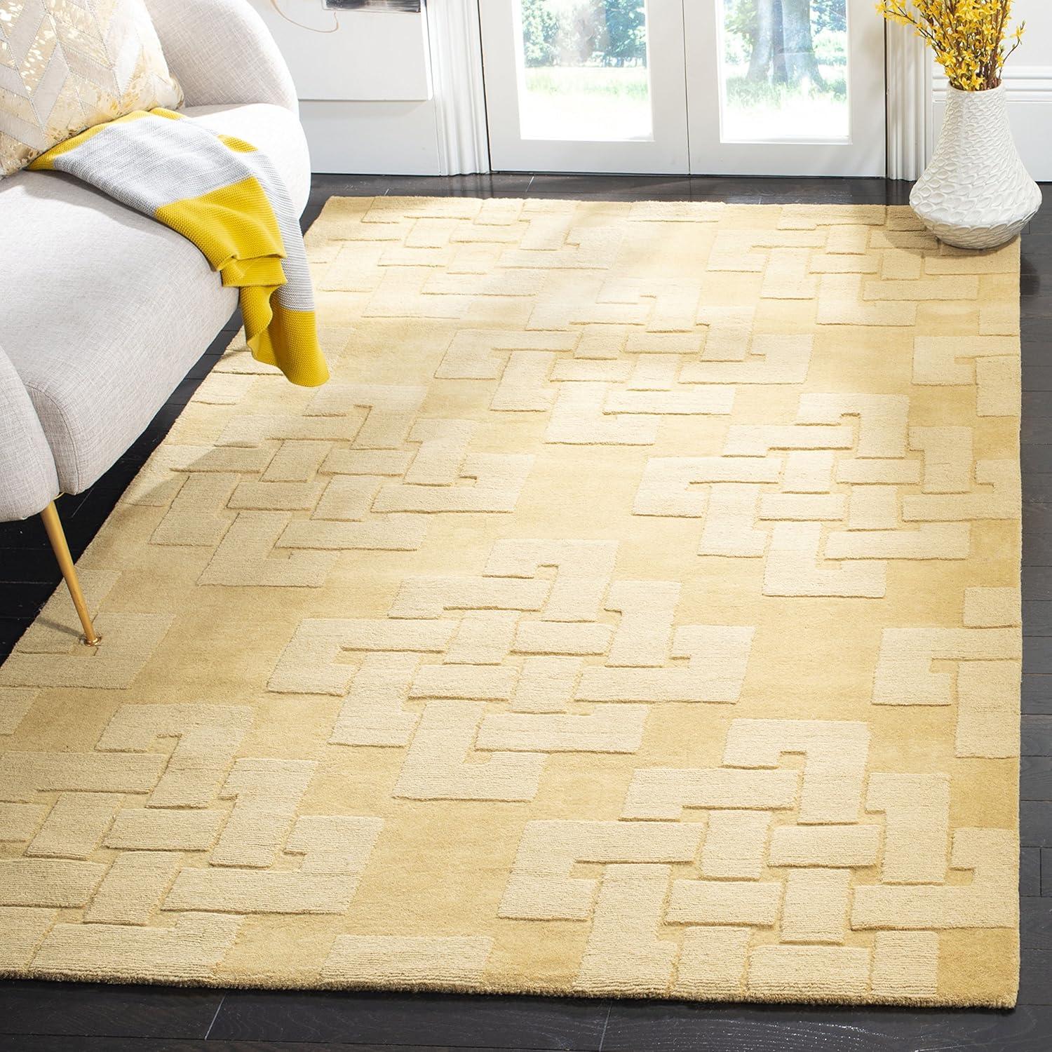 Geometric Hand-Tufted Wool Rattan Area Rug