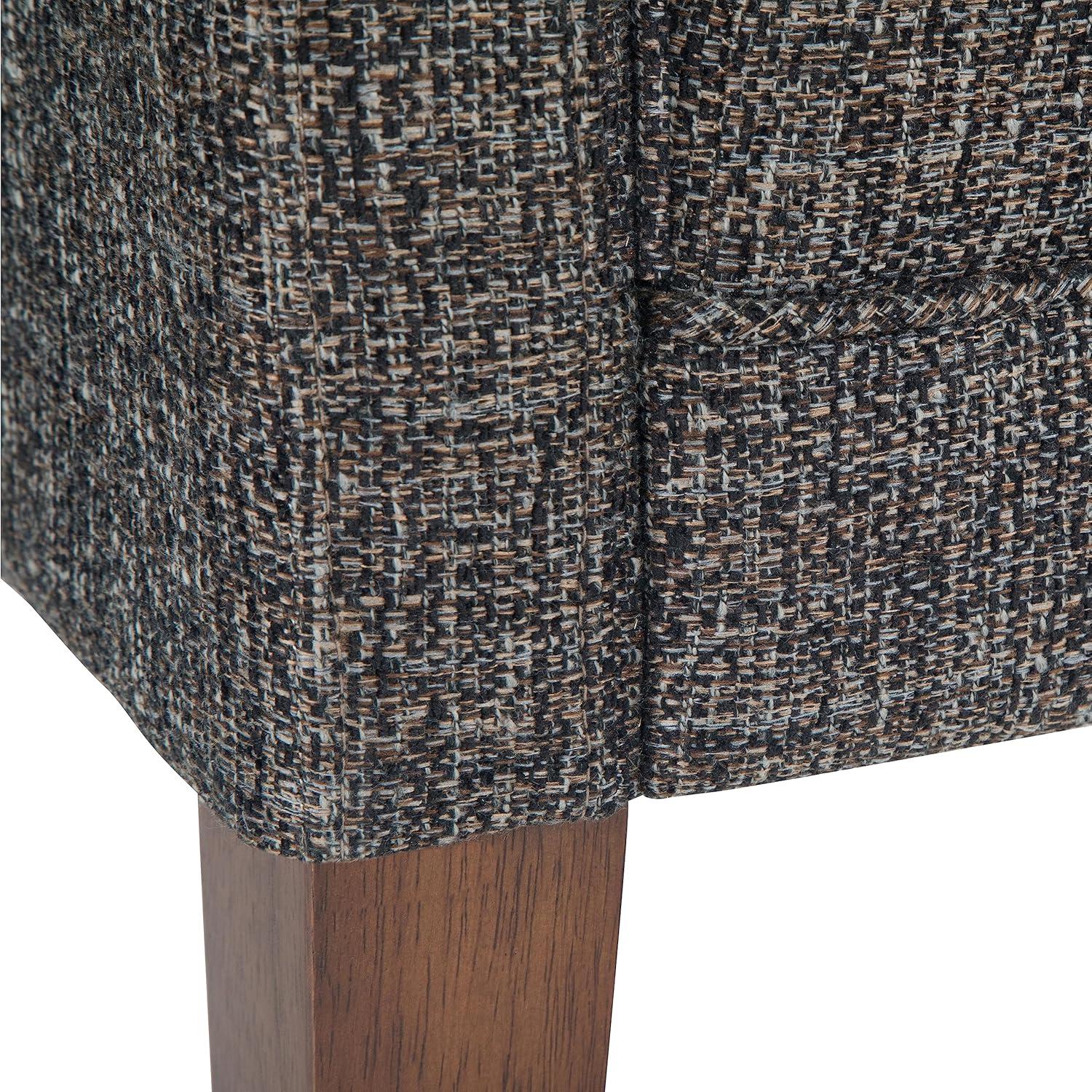 Parris Dark Grey Tweed-Look Upholstered Bench with Swooped Arms