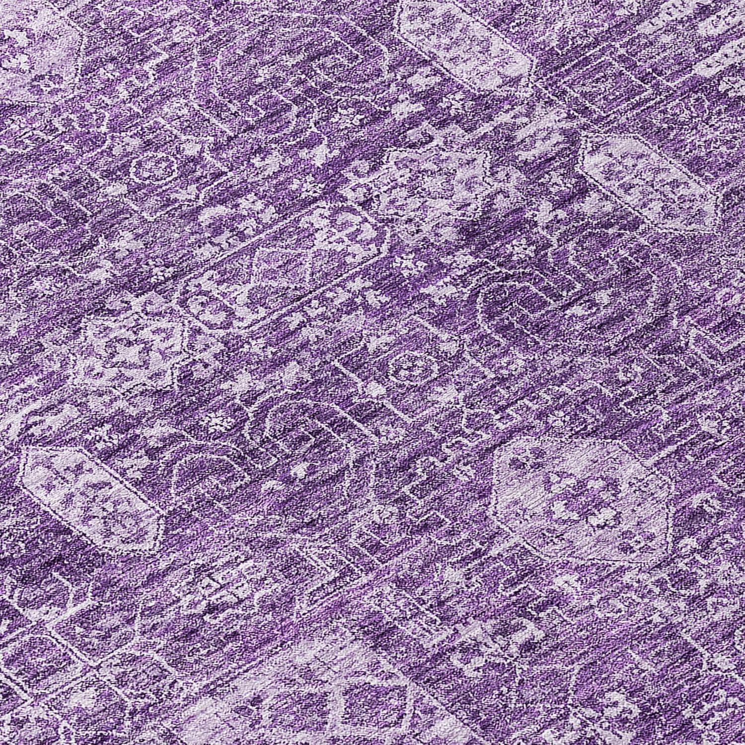 Purple Rectangular Machine-Washable Synthetic Area Rug